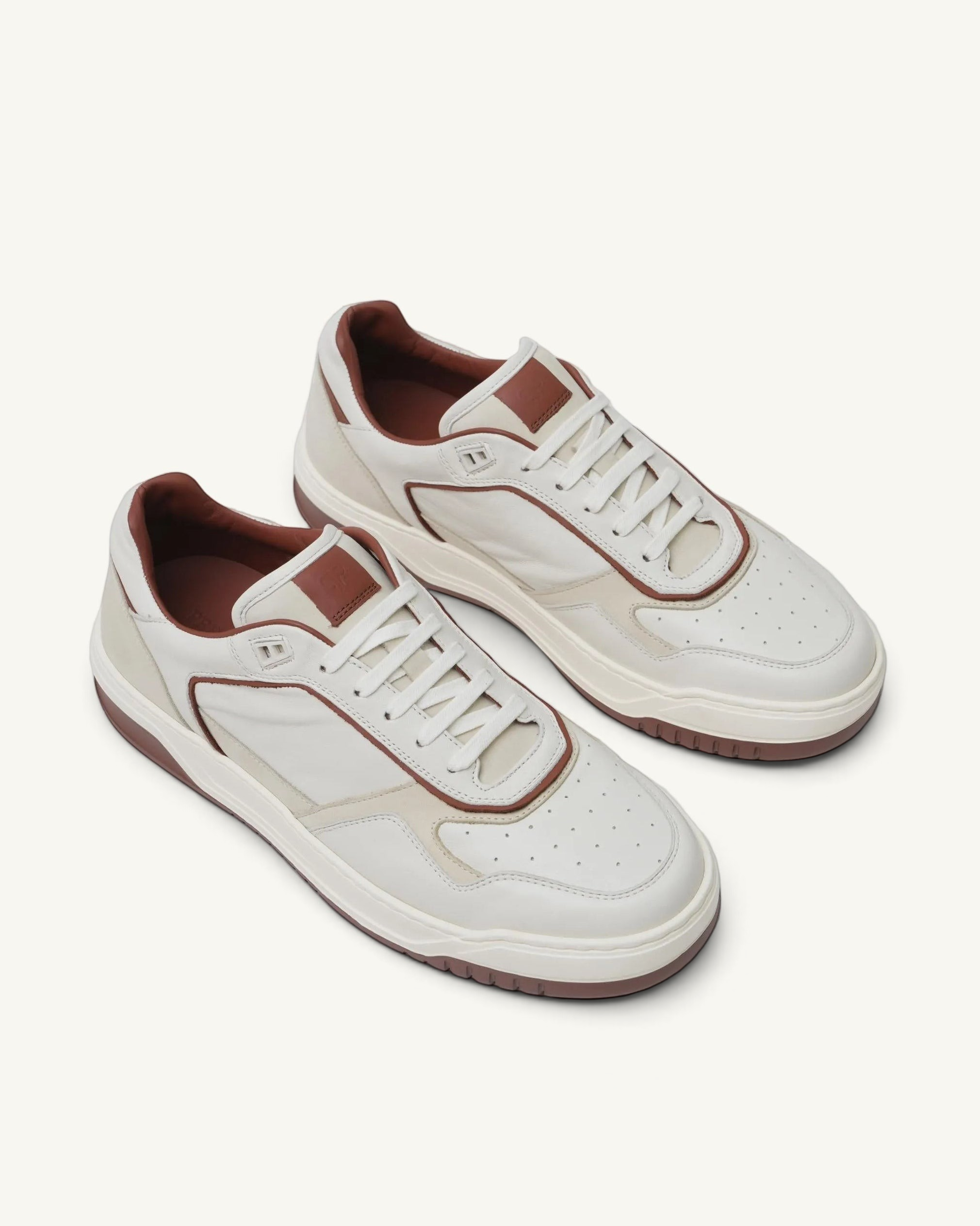 Prestige Glory Walk men's sneakers in cream nappa leather and nabuk with brown accents and white laces