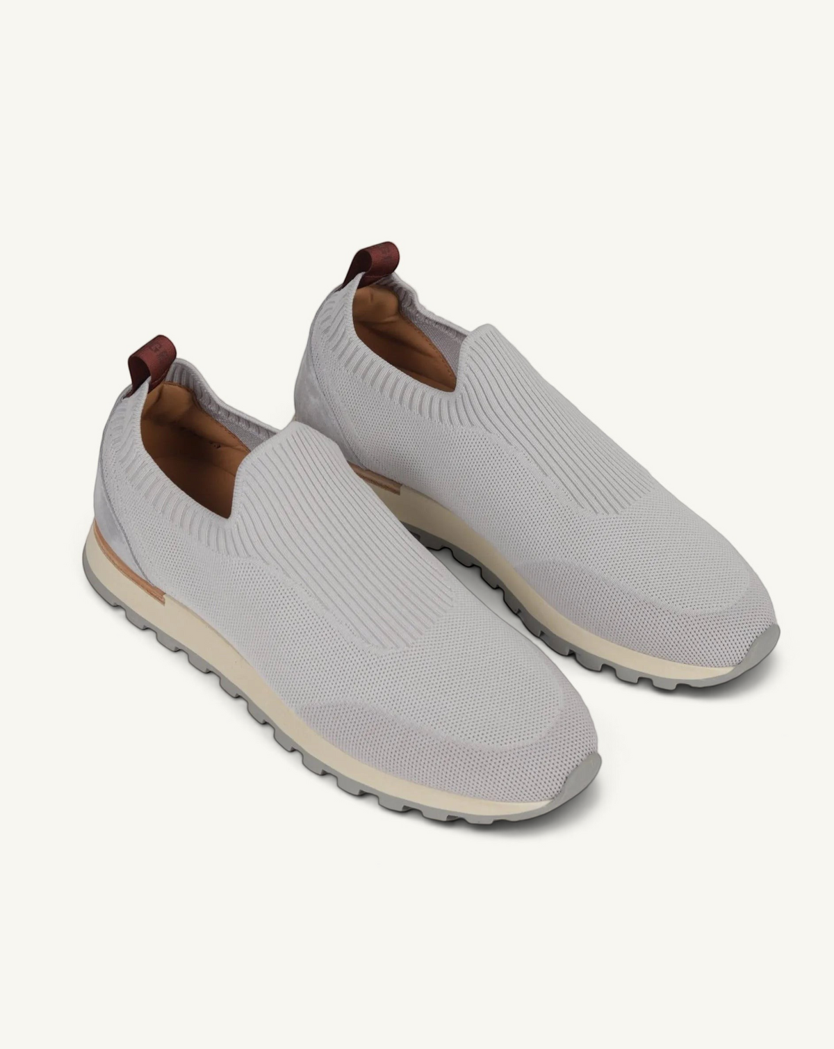 Prestige PS-U5319 Flexy Active runners in light grey knit fabric with a slip-on design and chunky lugged sole.