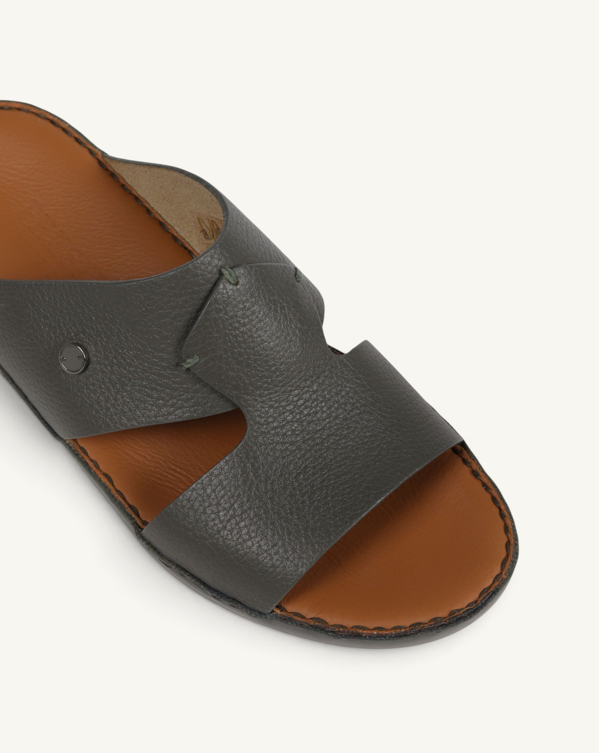 Prestige P3326 Legacy Trotter sandal in grey pebbled leather with a tan leather insole and contrast stitching.