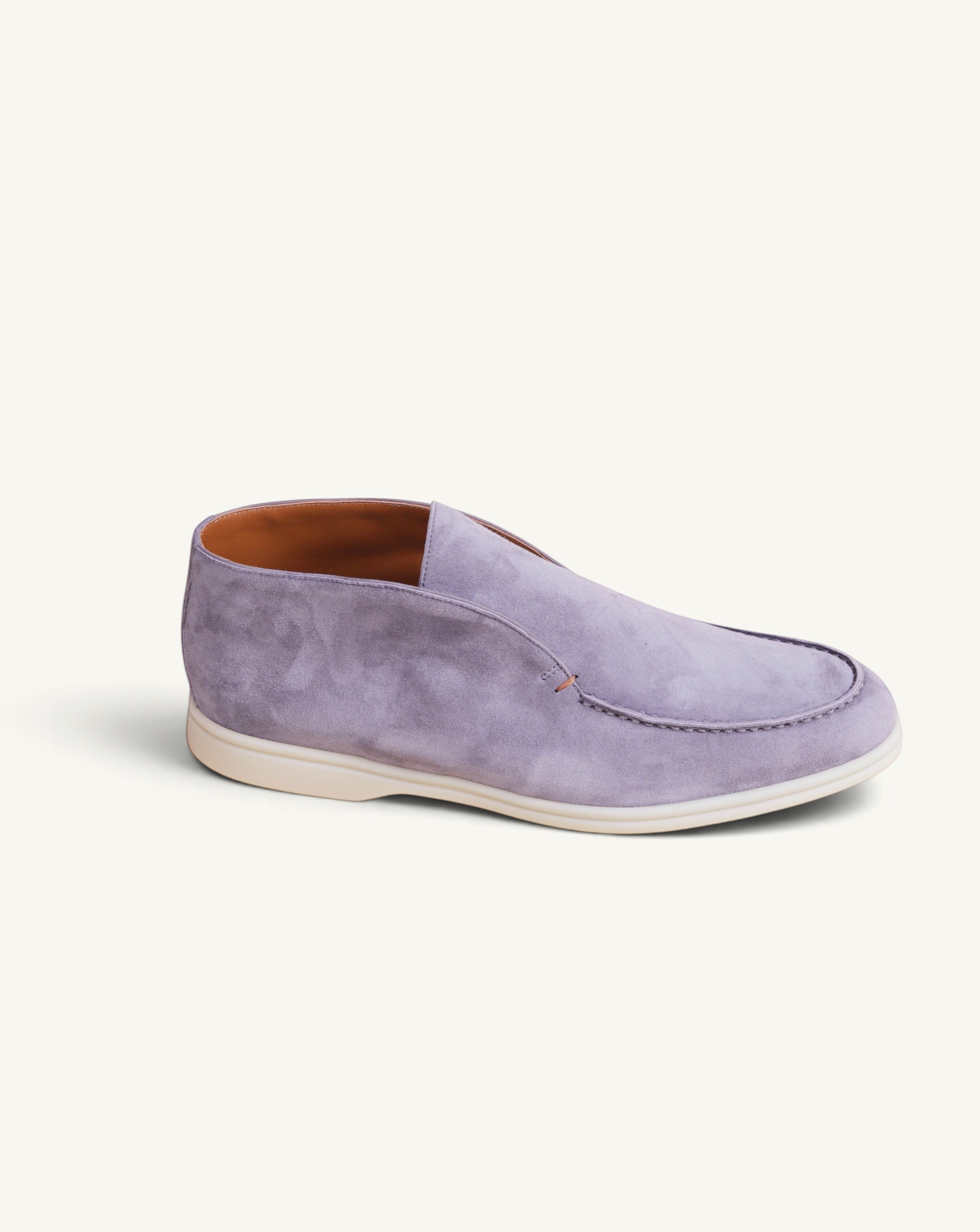 Prestige PSL092S ankle boot in grey suede with a slip-on design and a white rubber sole.