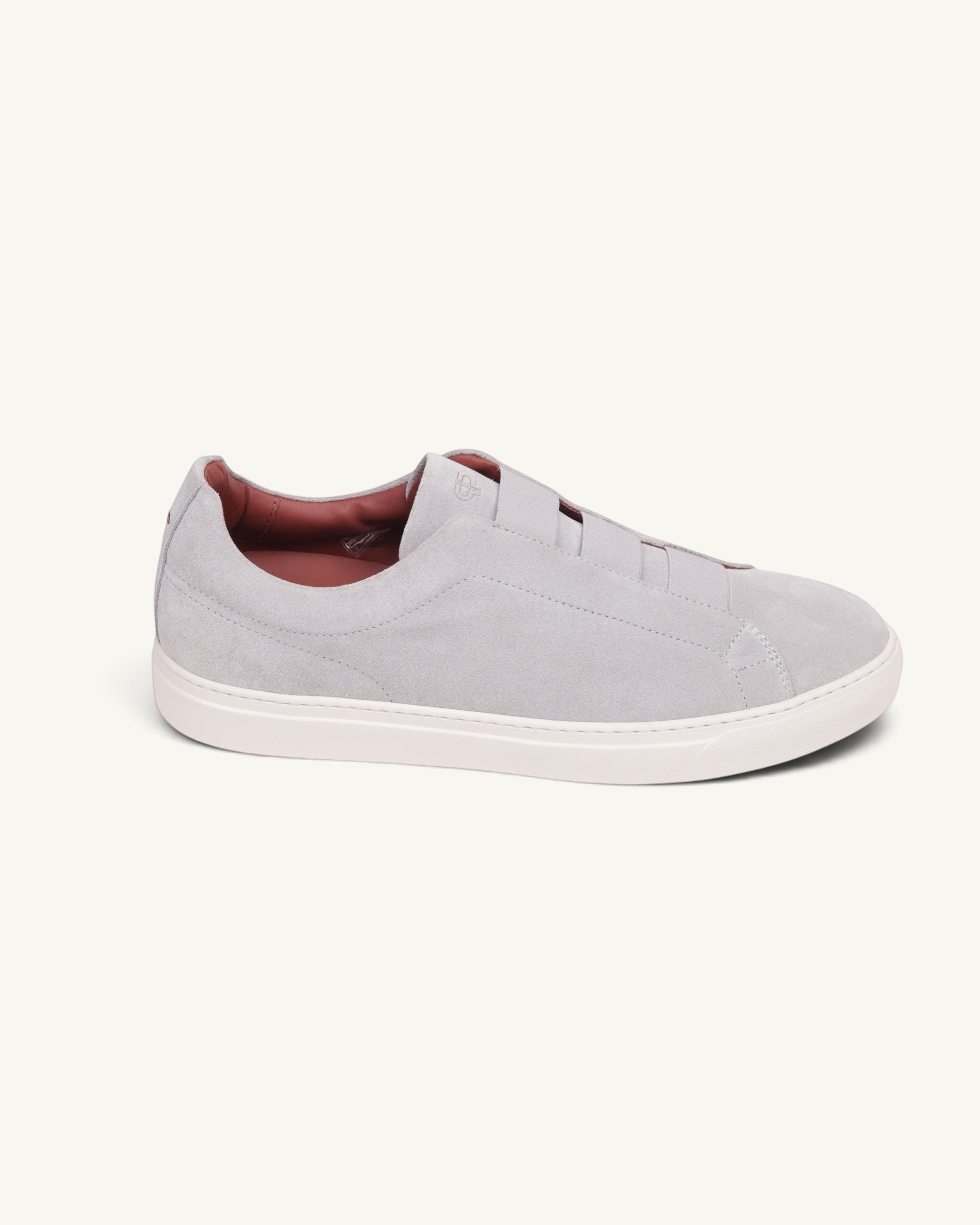 Prestige PS U5332 lightweight grey velour sneaker with triple stitch detailing and a white rubber sole