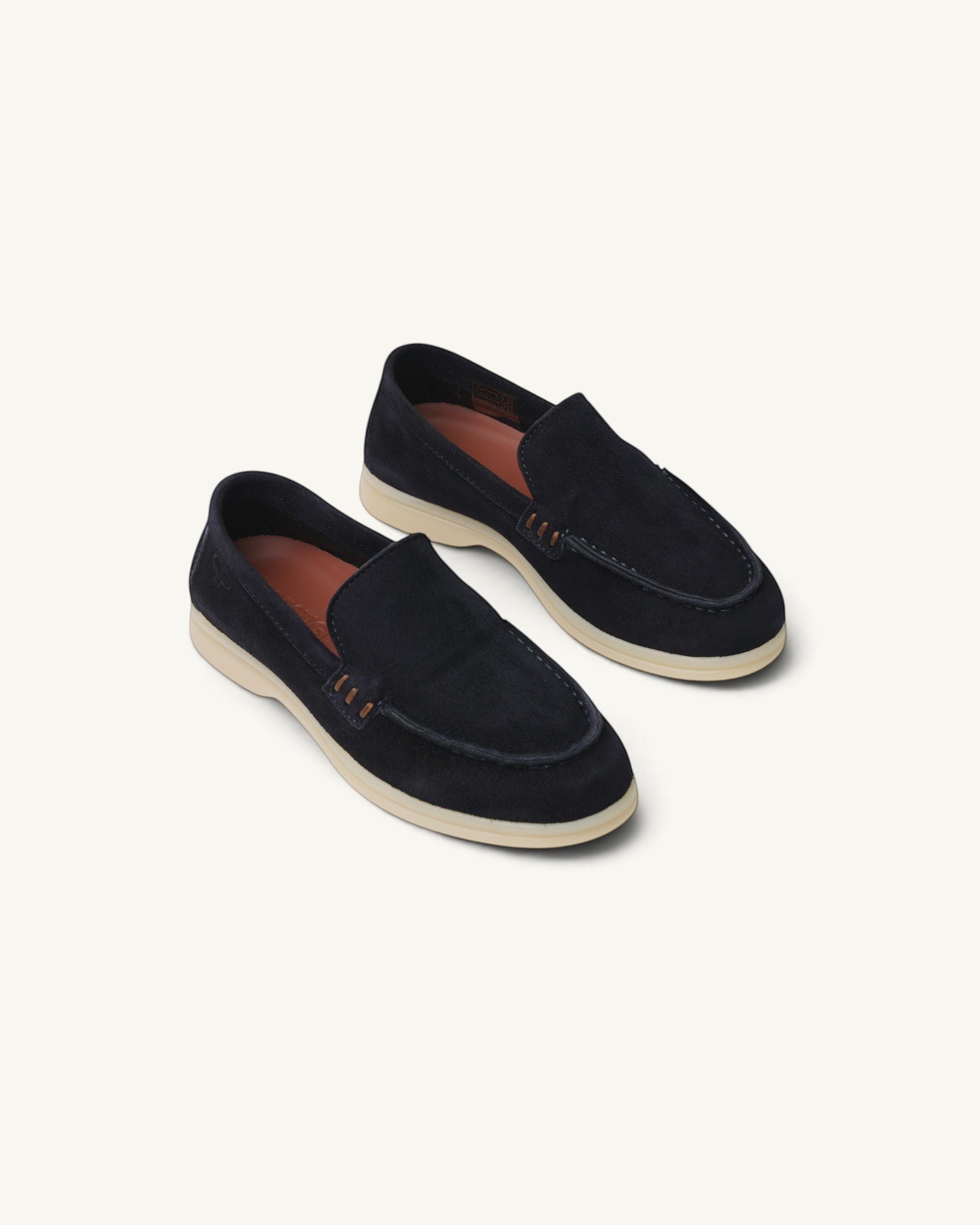 Prestige kids unisex black suede loafers with a light beige rubber sole for summer walking