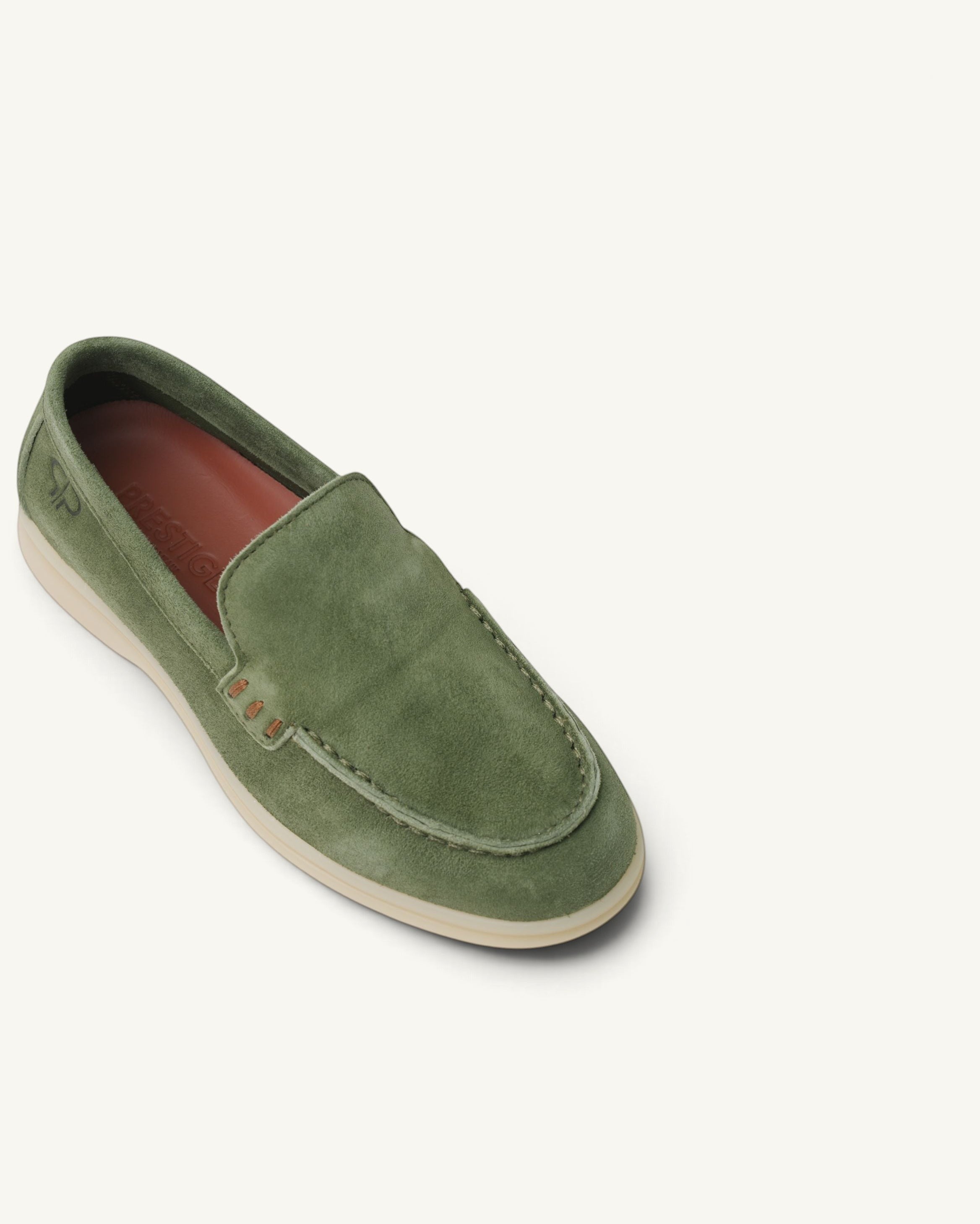 Prestige Kids Summer Walk unisex loafers in olive green suede with a comfortable flat sole and minimalist design