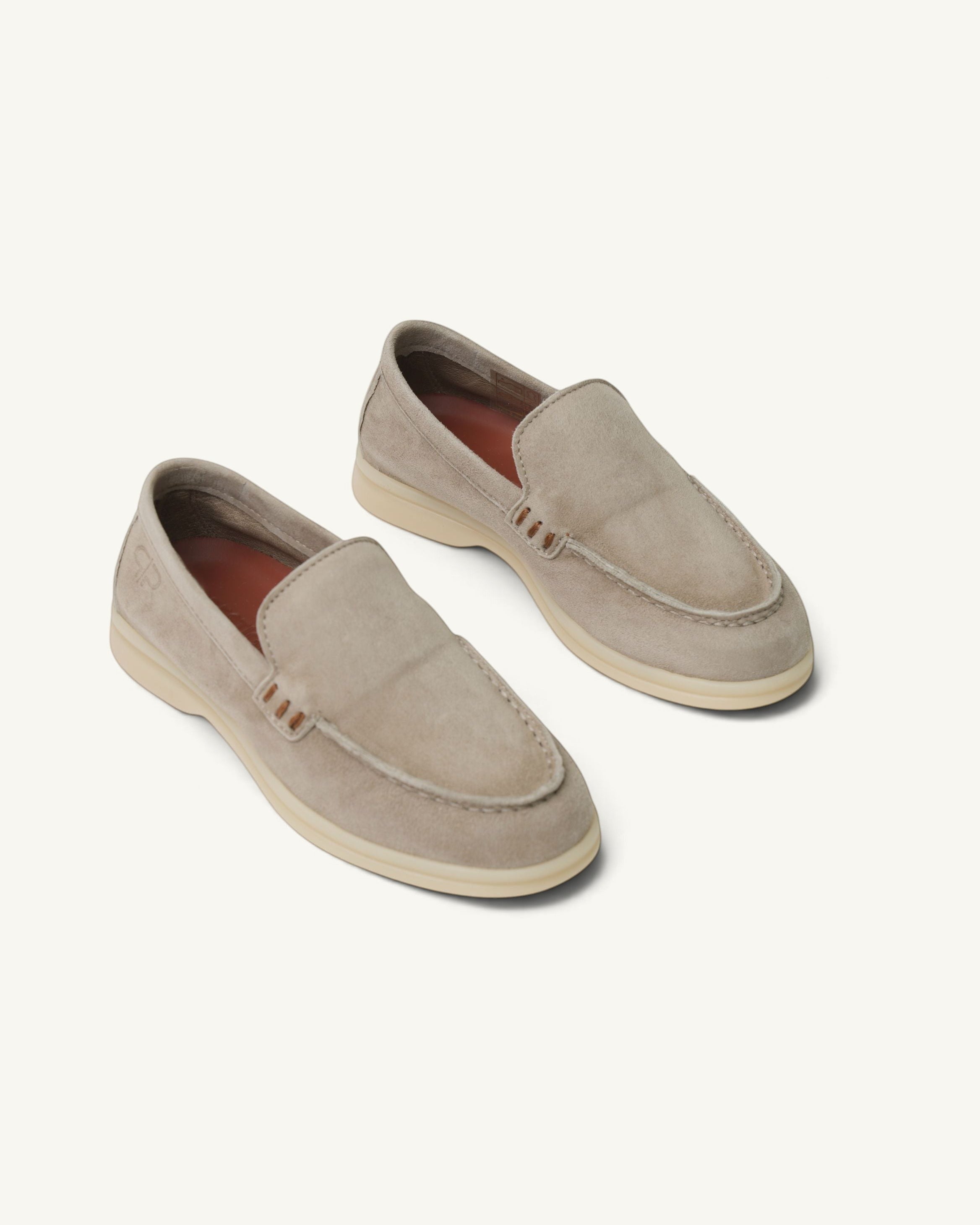 Prestige kids unisex taupe suede loafers with a slip-on design and rubber sole