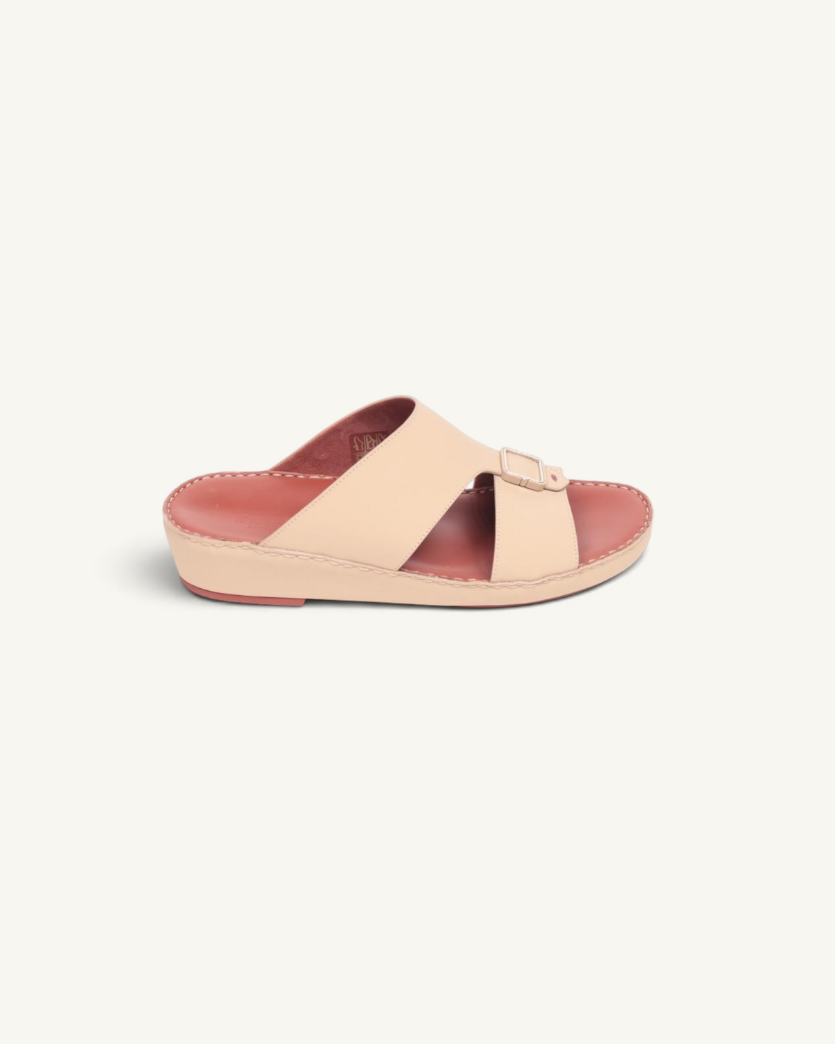 Prestige P3439 Legacy Lux slide sandal in matte cappuccino leather with a side buckle and contoured footbed