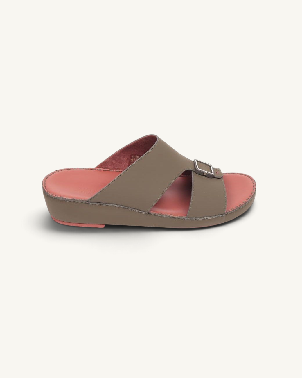 Prestige P3439 Legacy Lux slide sandal in matte military green with a contrasting coral pink footbed and buckle.