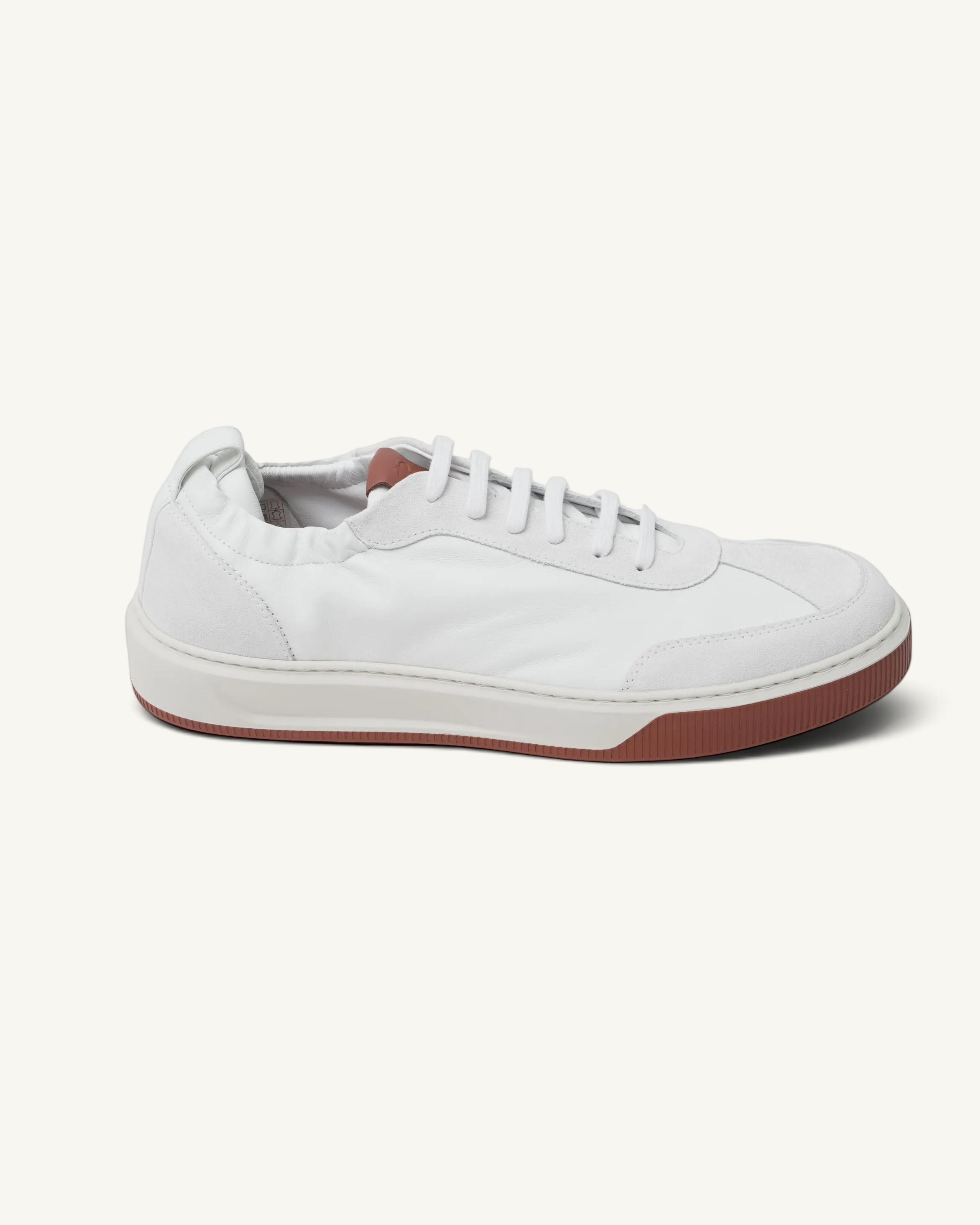 Prestige Legacy Walk Reverse men's sneaker in white leather and suede with a contrasting brown rubber sole