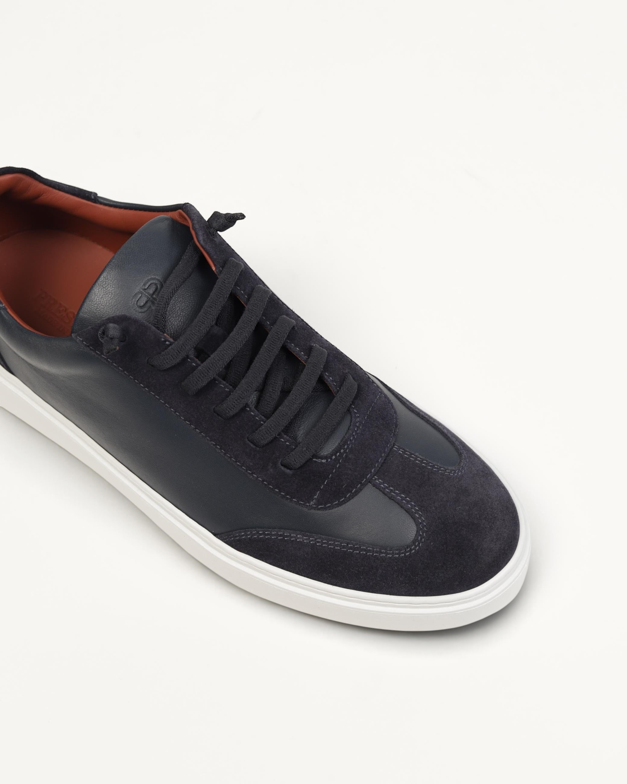 Prestige Legend Walk men's sneaker in royal abisso blue nappa leather and suede with a white rubber sole