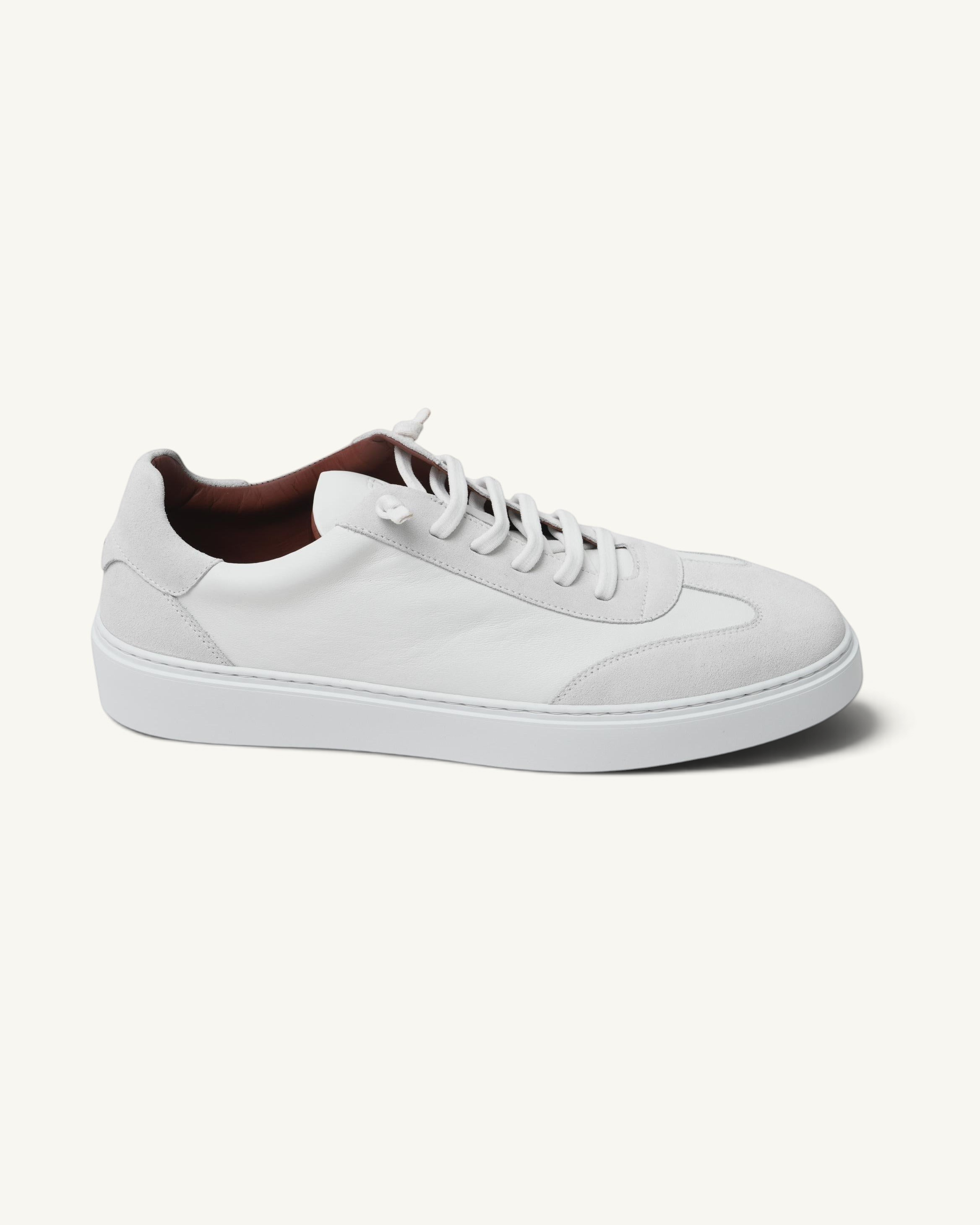 Prestige Legend Walk men's sneaker in white nappa leather and suede with a clean low-top design.