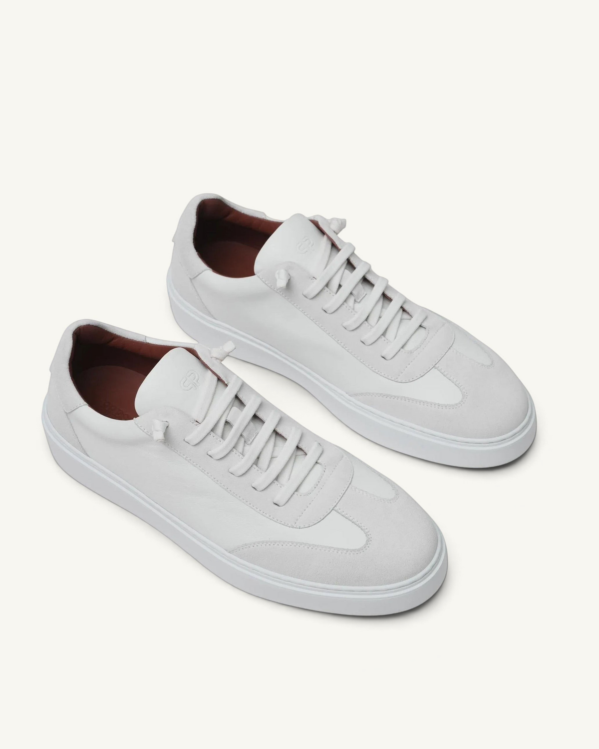 Prestige Legend Walk men's sneakers in royal white nappa leather with suede overlays and a clean minimalist design.