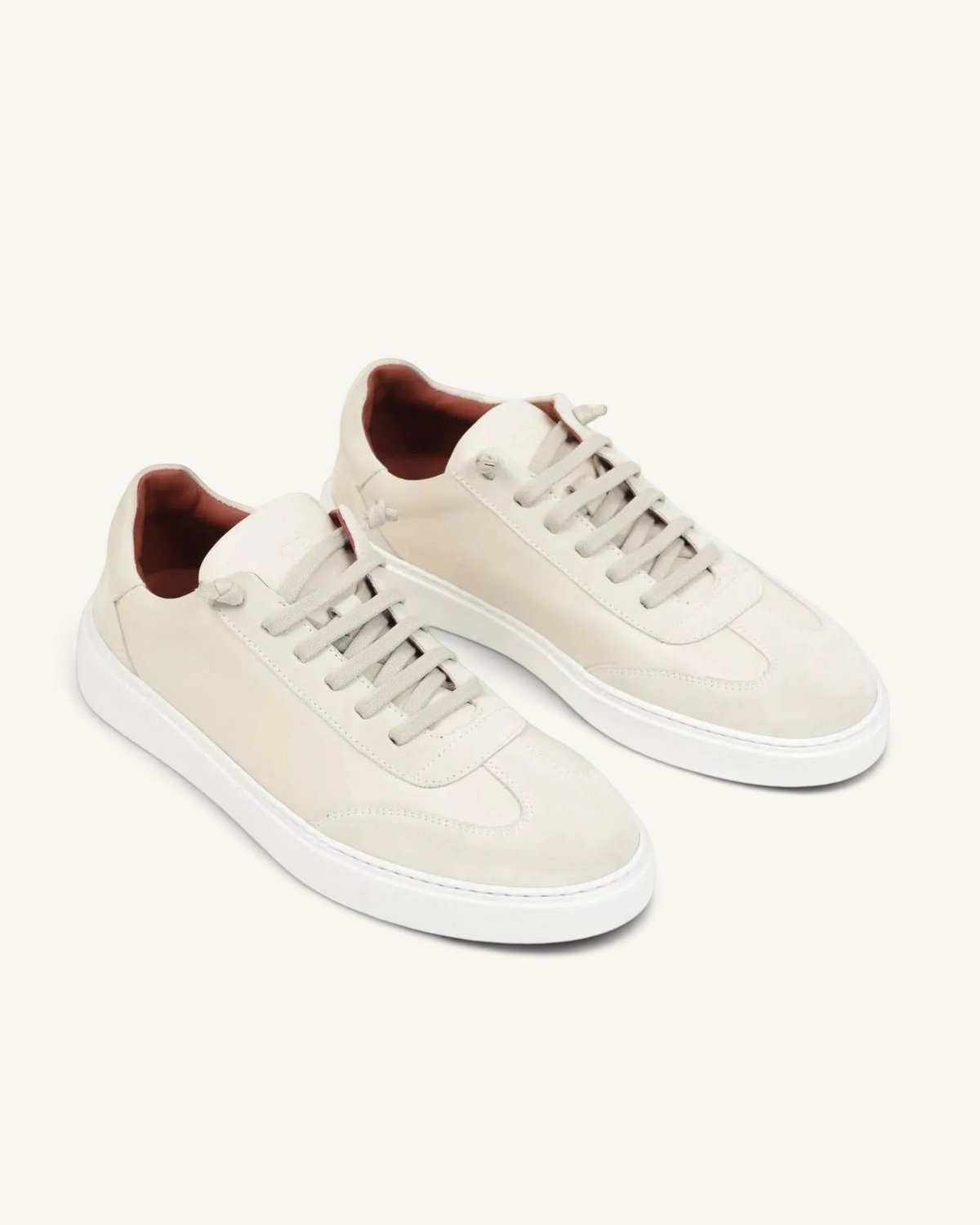 Prestige Legend Walk men's sneakers in yoghurt nappa leather with matching laces and a clean white rubber sole.