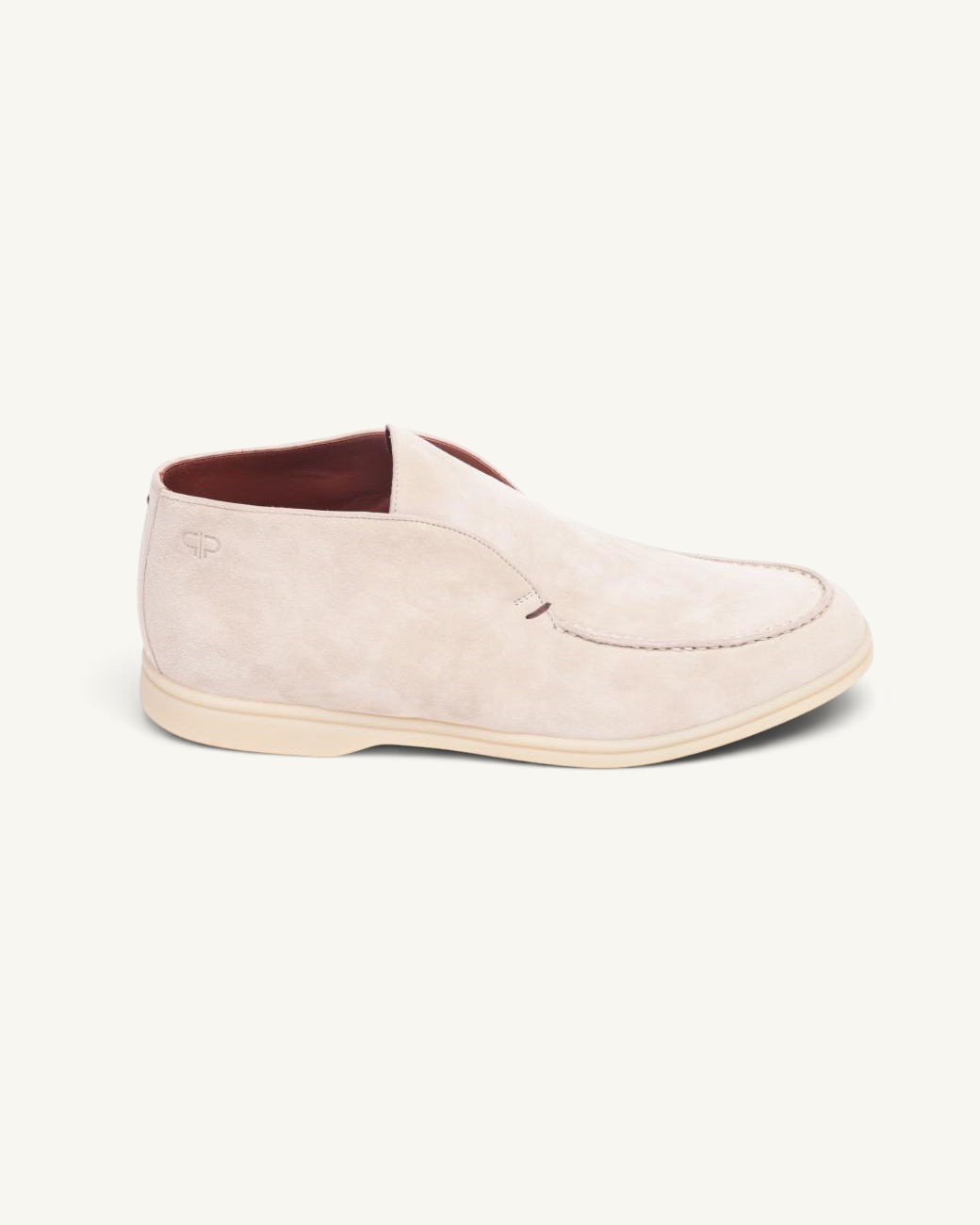 Prestige light grey suede ankle boot with a slip-on design and minimalist stitched detailing
