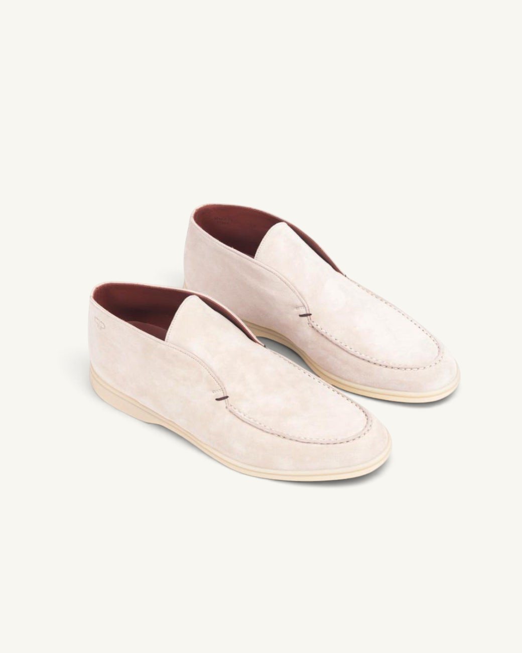 Prestige light grey suede ankle boots with a minimalist slip-on design and contrast interior lining