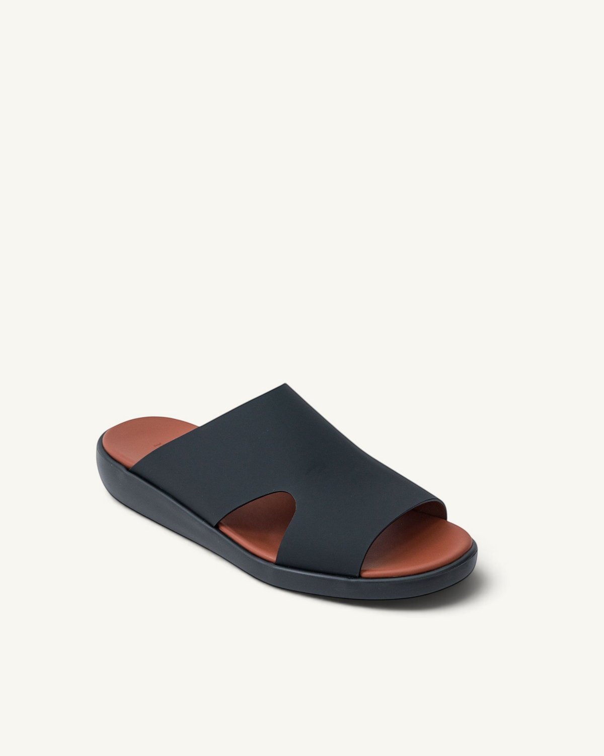 Prestige Lord Gommato black extra light men's slide sandals with a brown footbed and wide strap design.