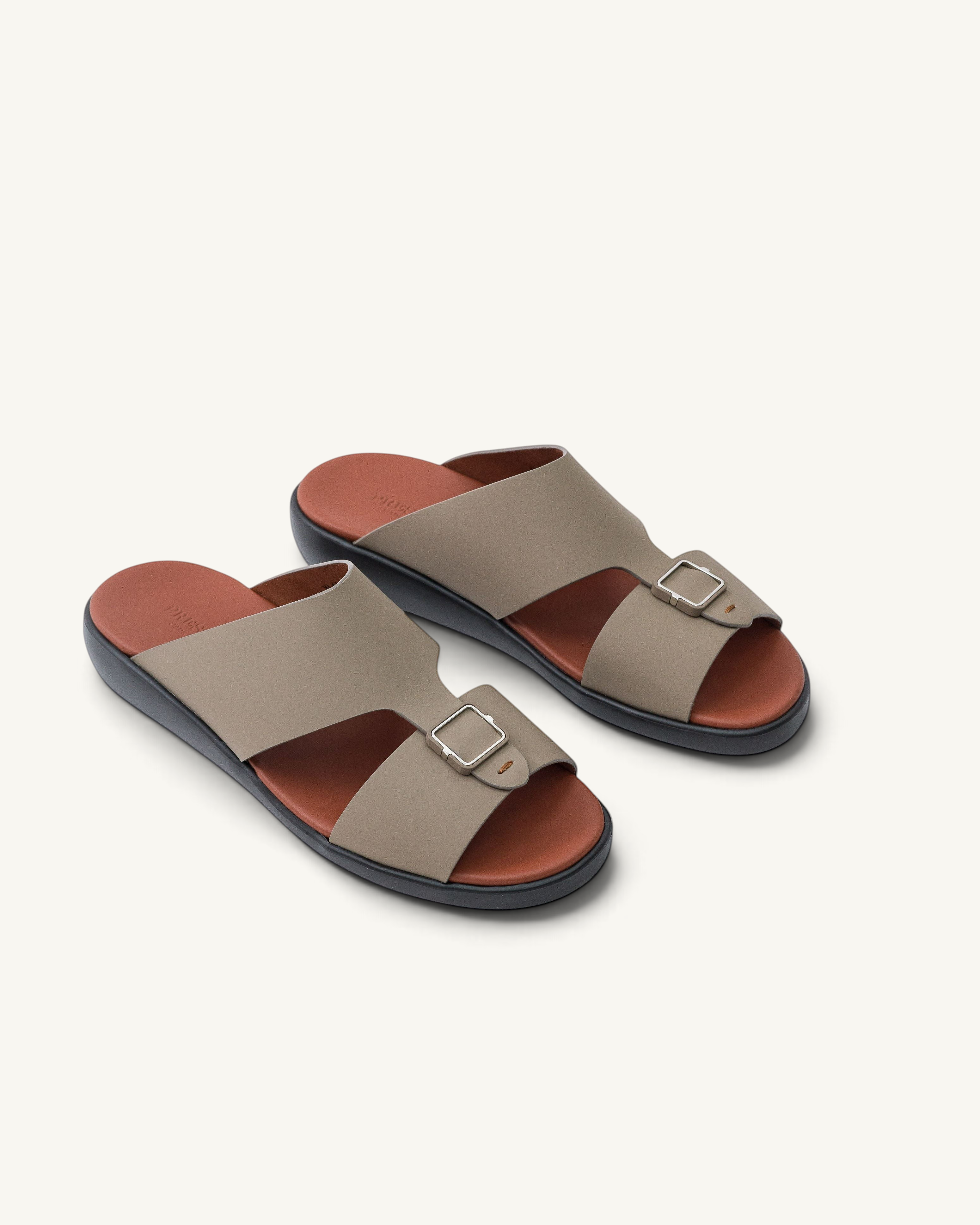 Prestige Lord Gommato taupe extra light men's sandals with a buckle strap and contrasting brown footbed.