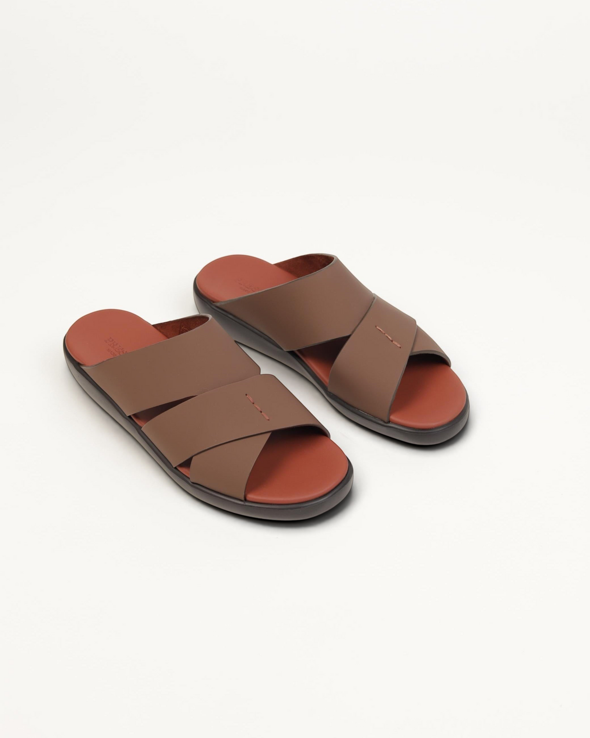 Prestige PG-XL3 Lord Gommato wood brown leather sandals with a crisscross strap design and comfortable footbed.