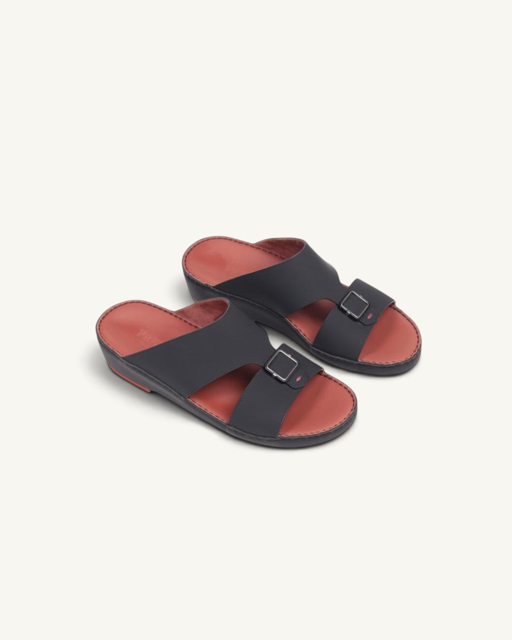 Prestige P3439 LEGACY LUX sandals in matt black leather with a contrasting red insole and adjustable metal buckle