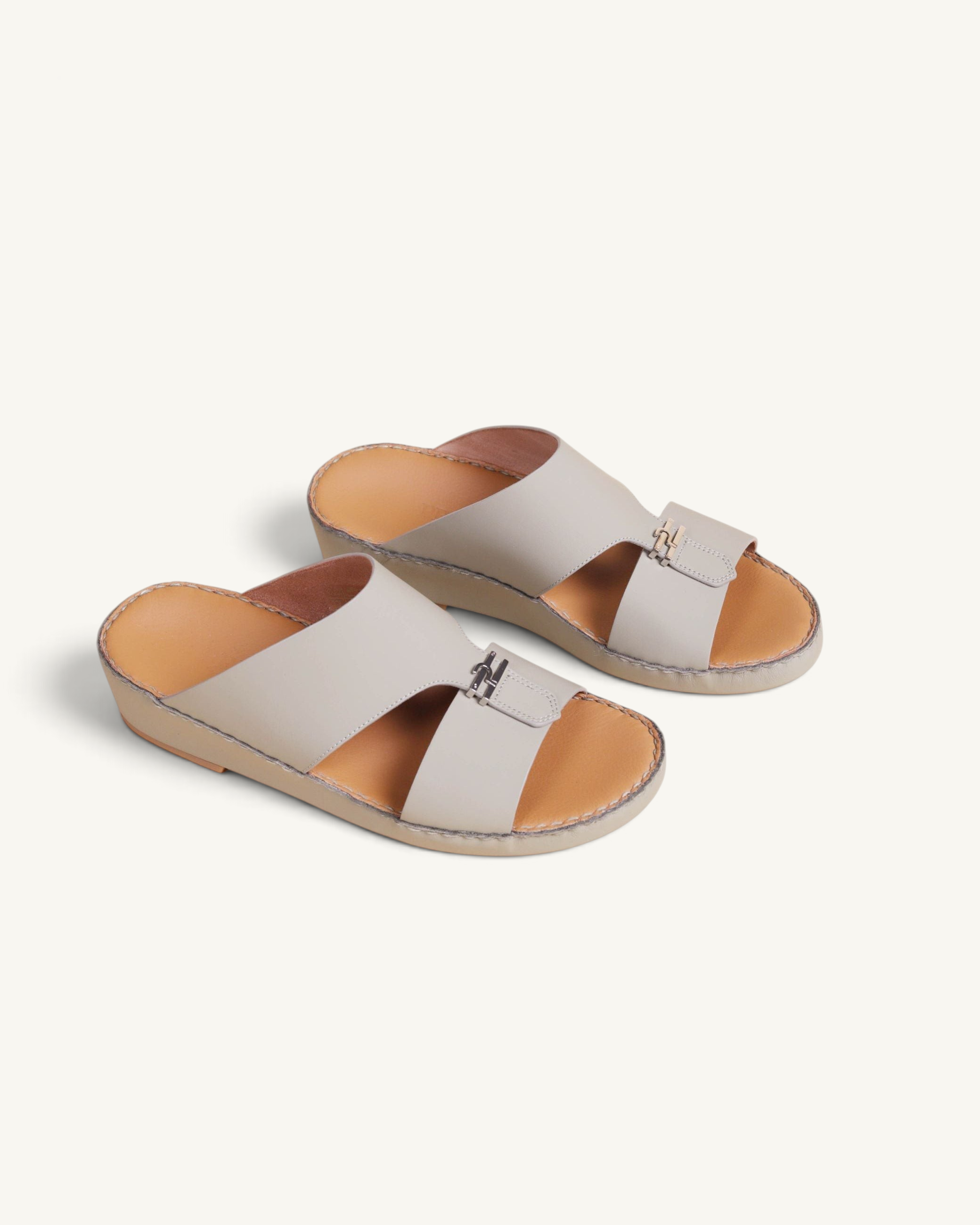 Prestige men's classic sandals in matte seppia leather with a metallic buckle detail and comfortable tan footbed.