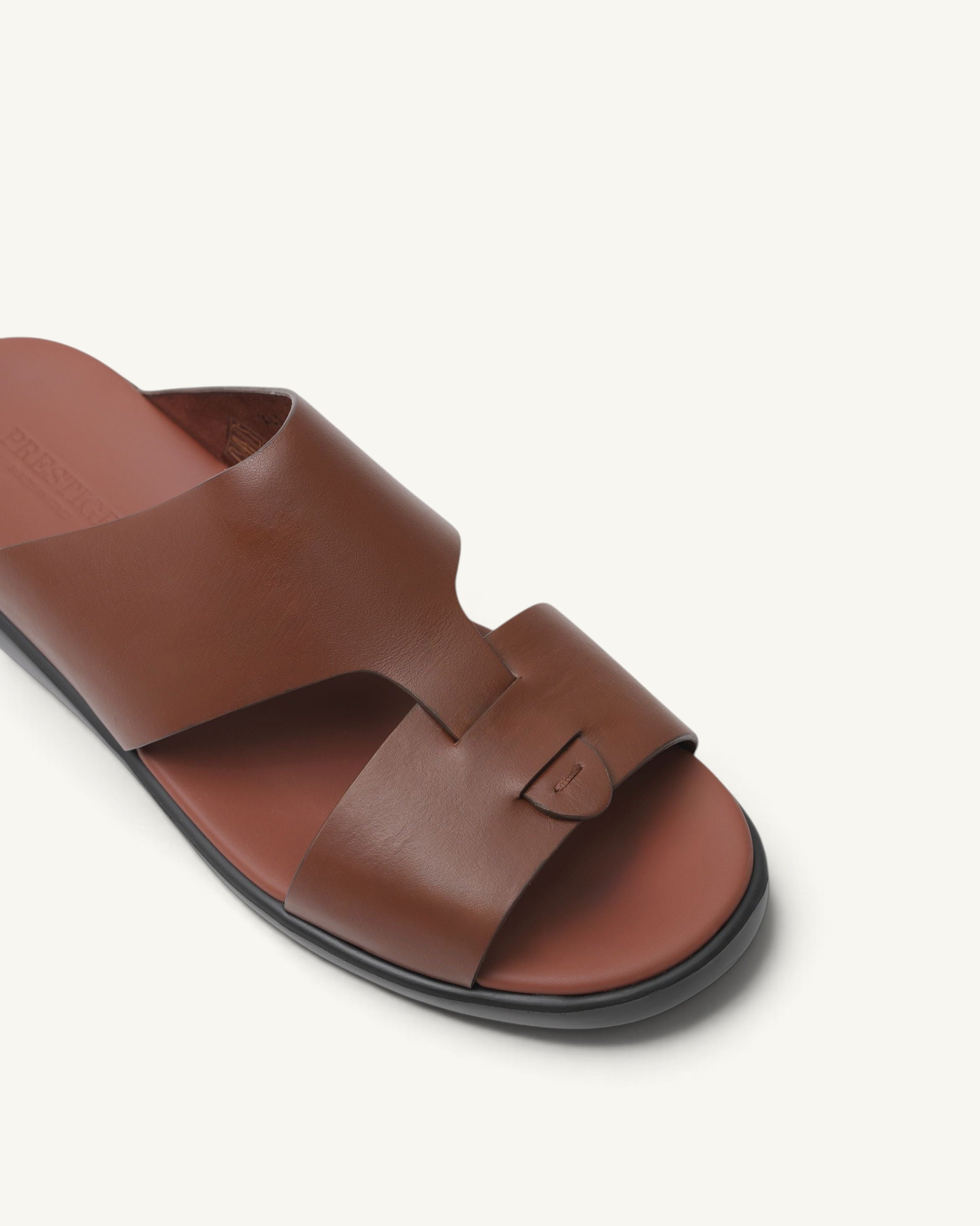 Prestige men's extra light sandals in mattone brown soft nappa calf leather with a wide strap design.