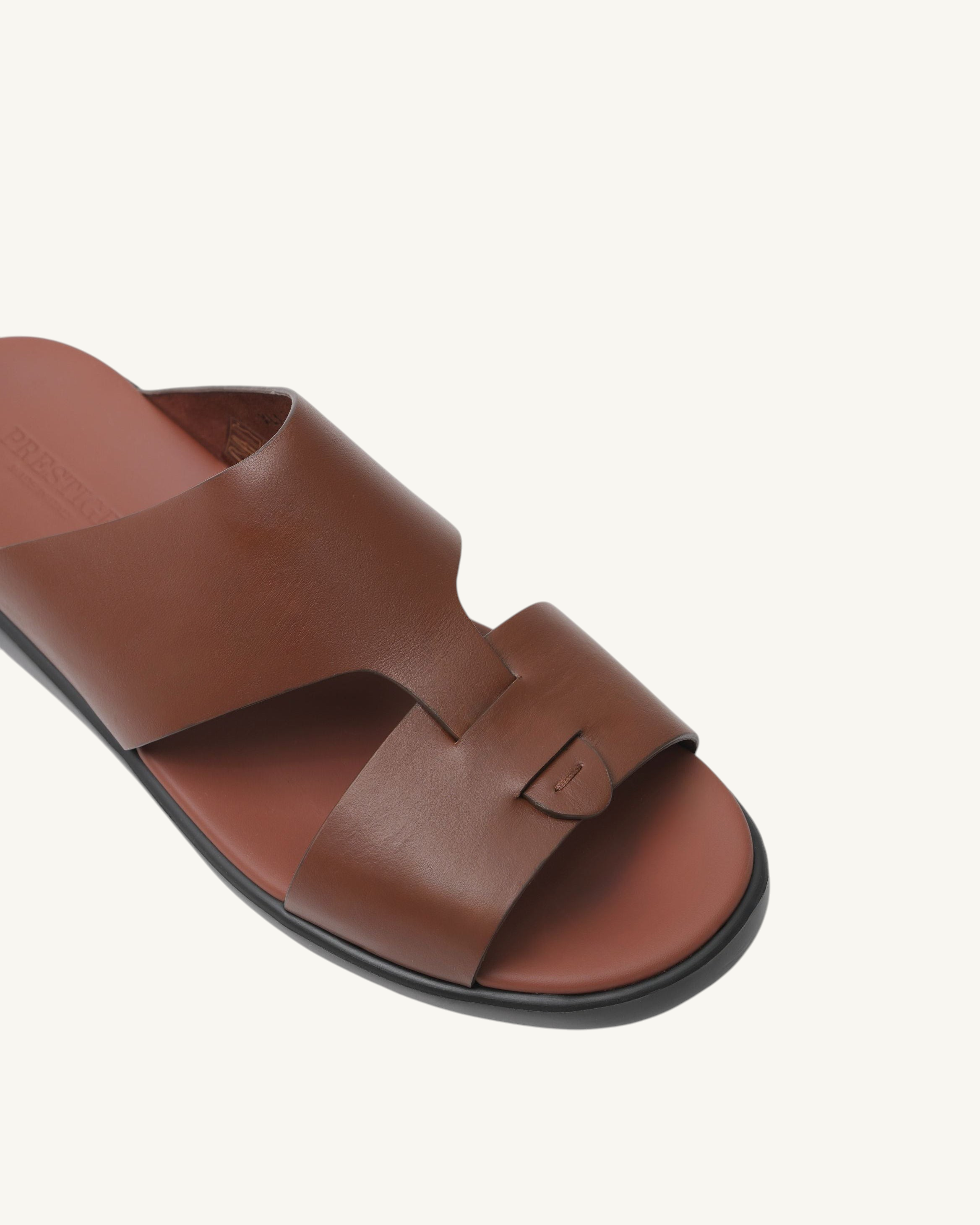 Prestige men's extra light sandals in mattone brown soft nappa calf leather with a wide strap design.