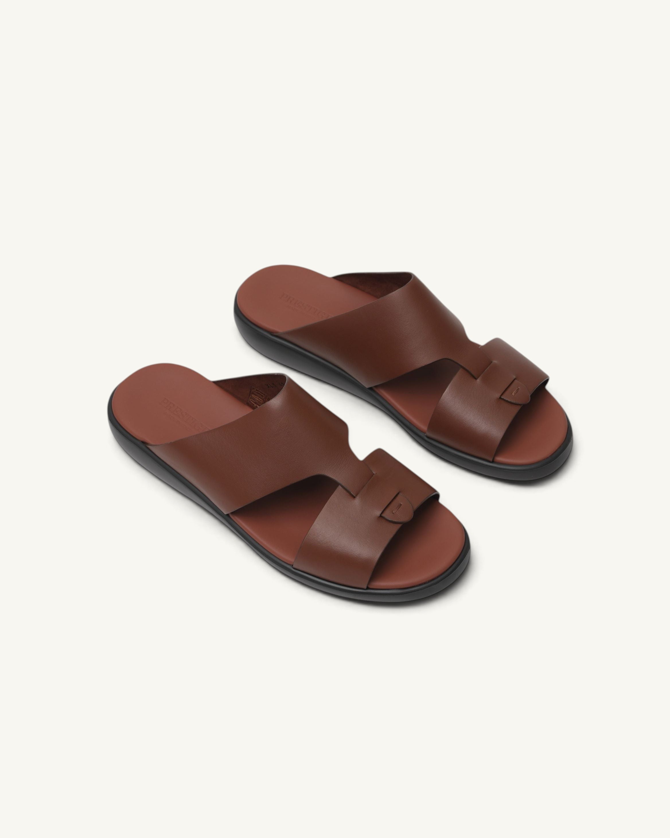 Prestige men's extra light sandals in mattone brown soft nappa calf leather with a slip-on design