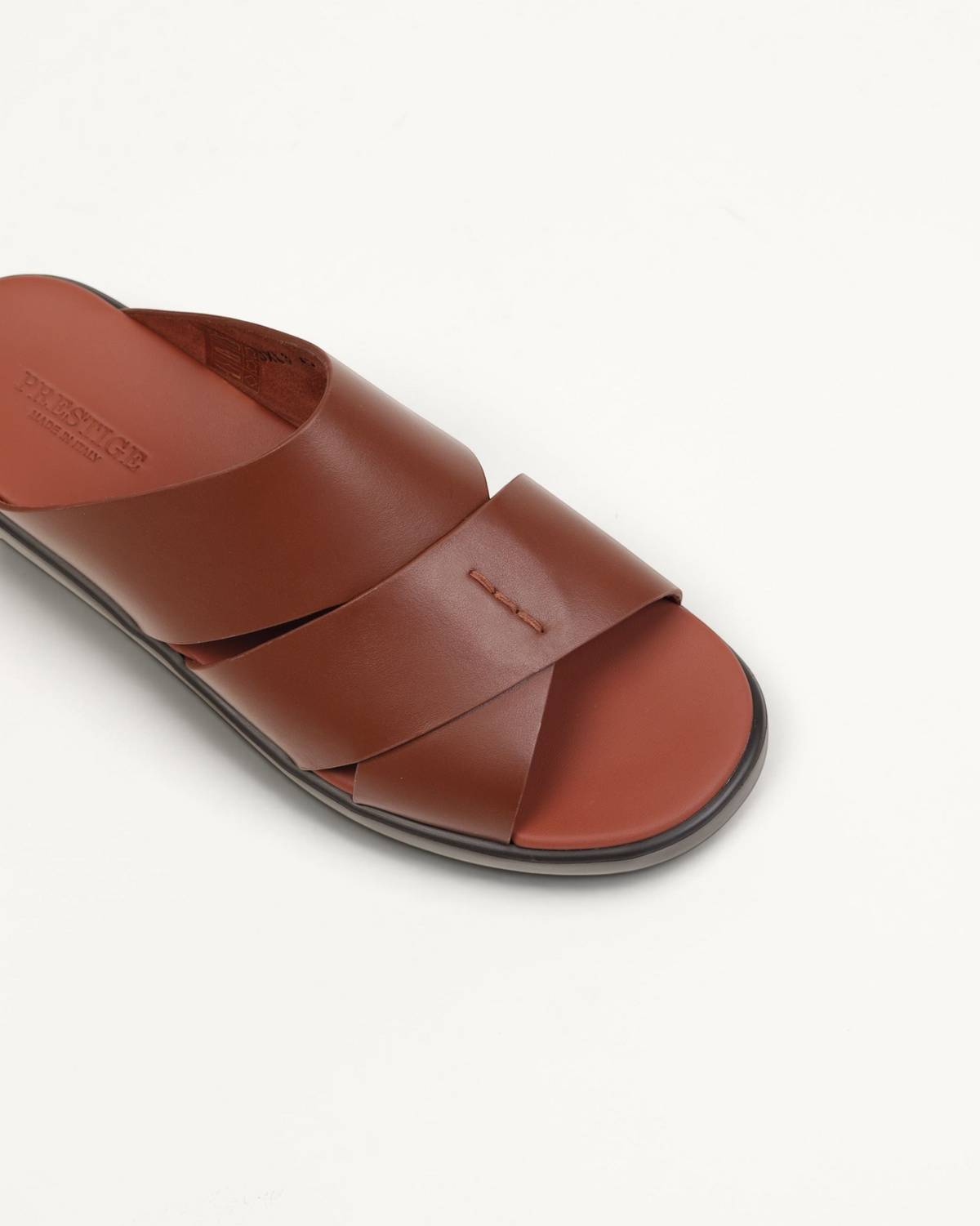 Prestige men's extra light sandals in mattone brown soft nappa leather with a comfortable crisscross strap design.