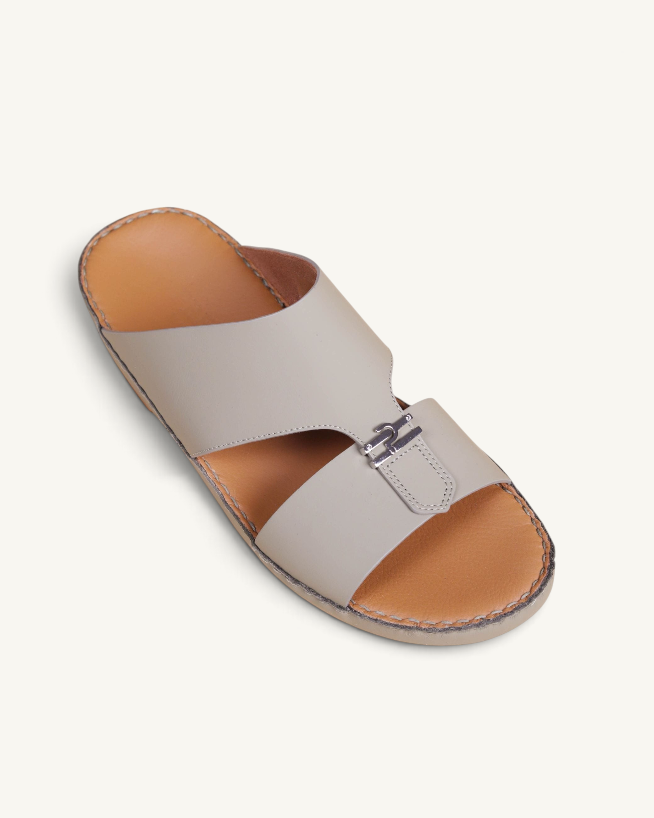 Prestige men's classic sandals in matte seppia leather with a silver metal buckle detail