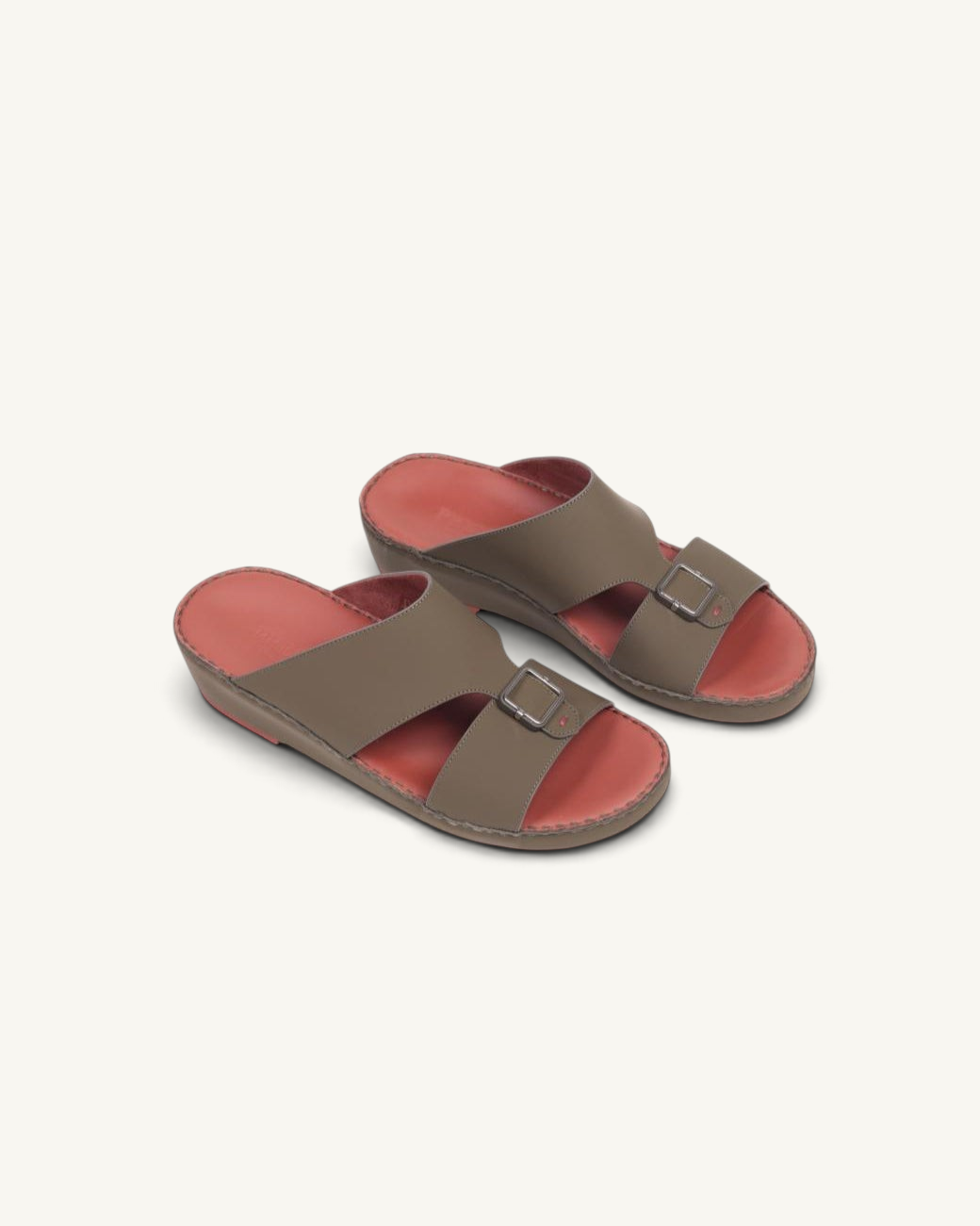 Prestige P3439 LEGACY LUX military green leather sandals with coral pink insoles and adjustable buckle straps.