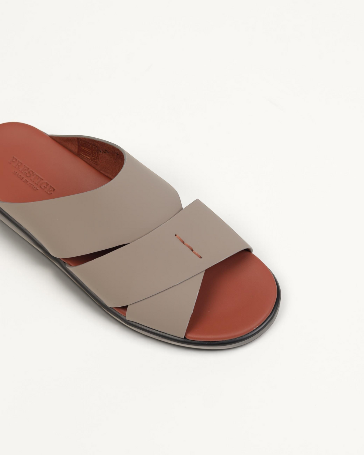 Prestige Lord Gommato mink leather sandals with a cross-strap design and contrast terracotta footbed.