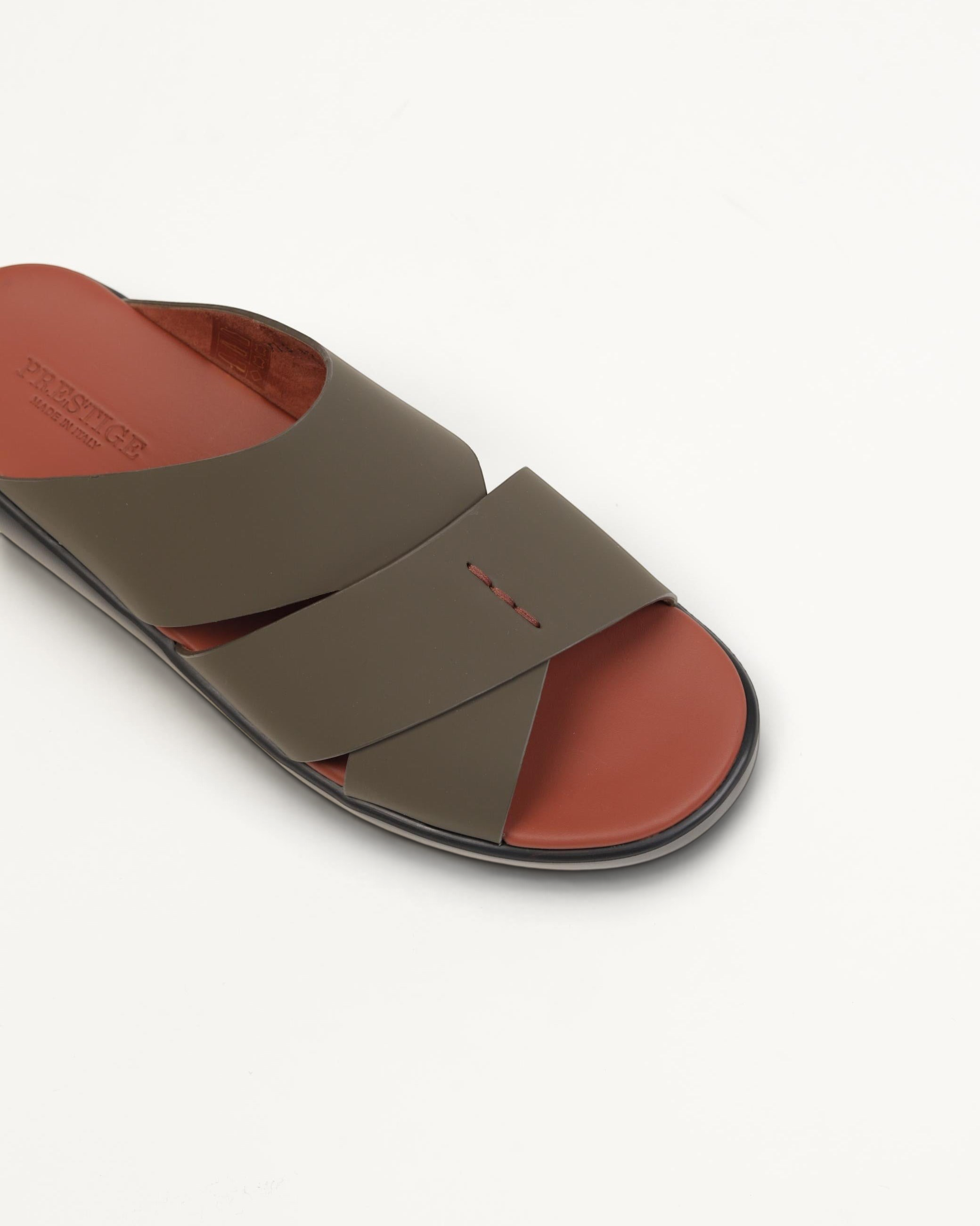 Prestige Lord Gommato mocha brown extra light men's sandals with a crisscross strap design and leather footbed.