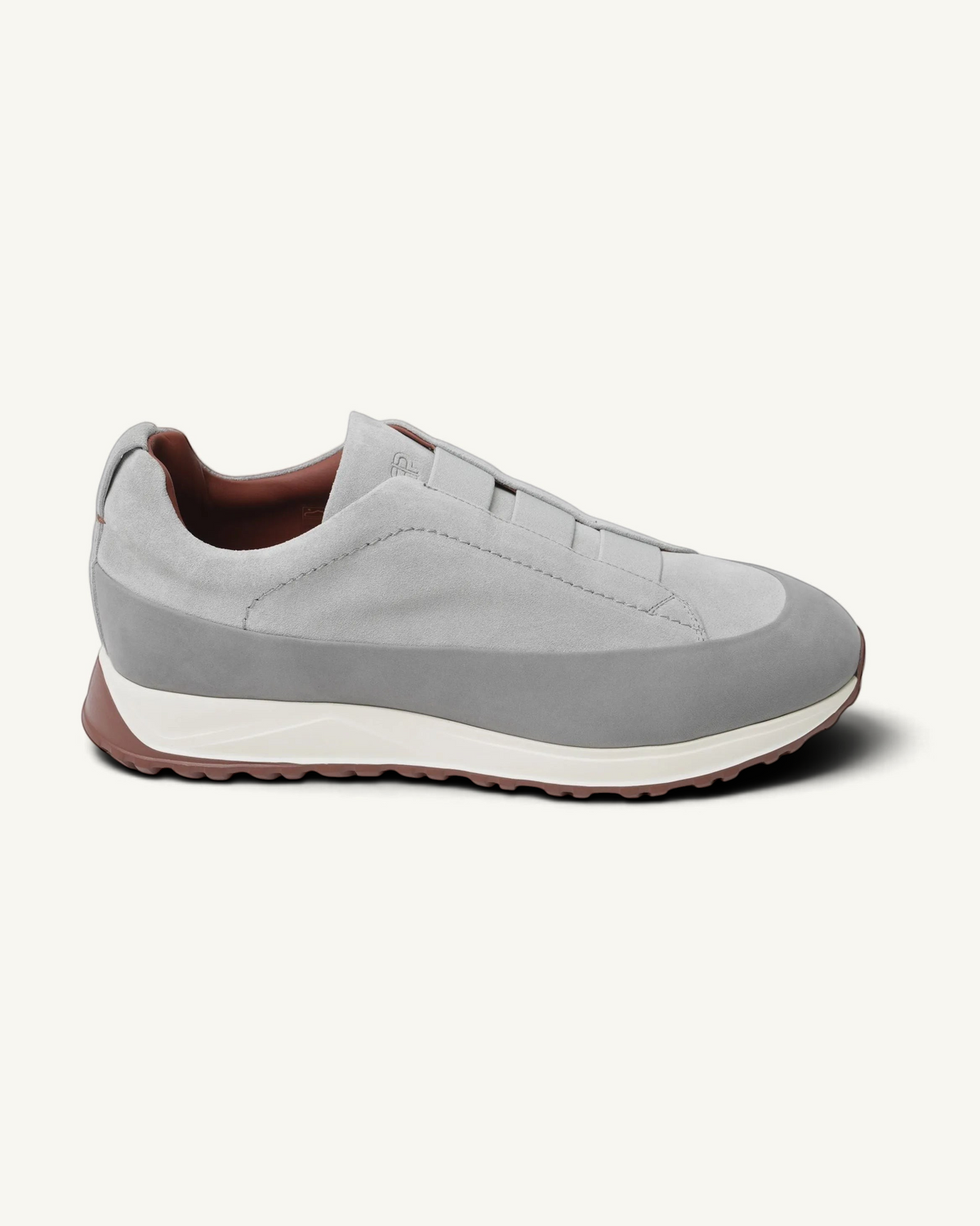 Prestige Monte triple stitch velour sneakers in grey with a white midsole and brown rubber outsole
