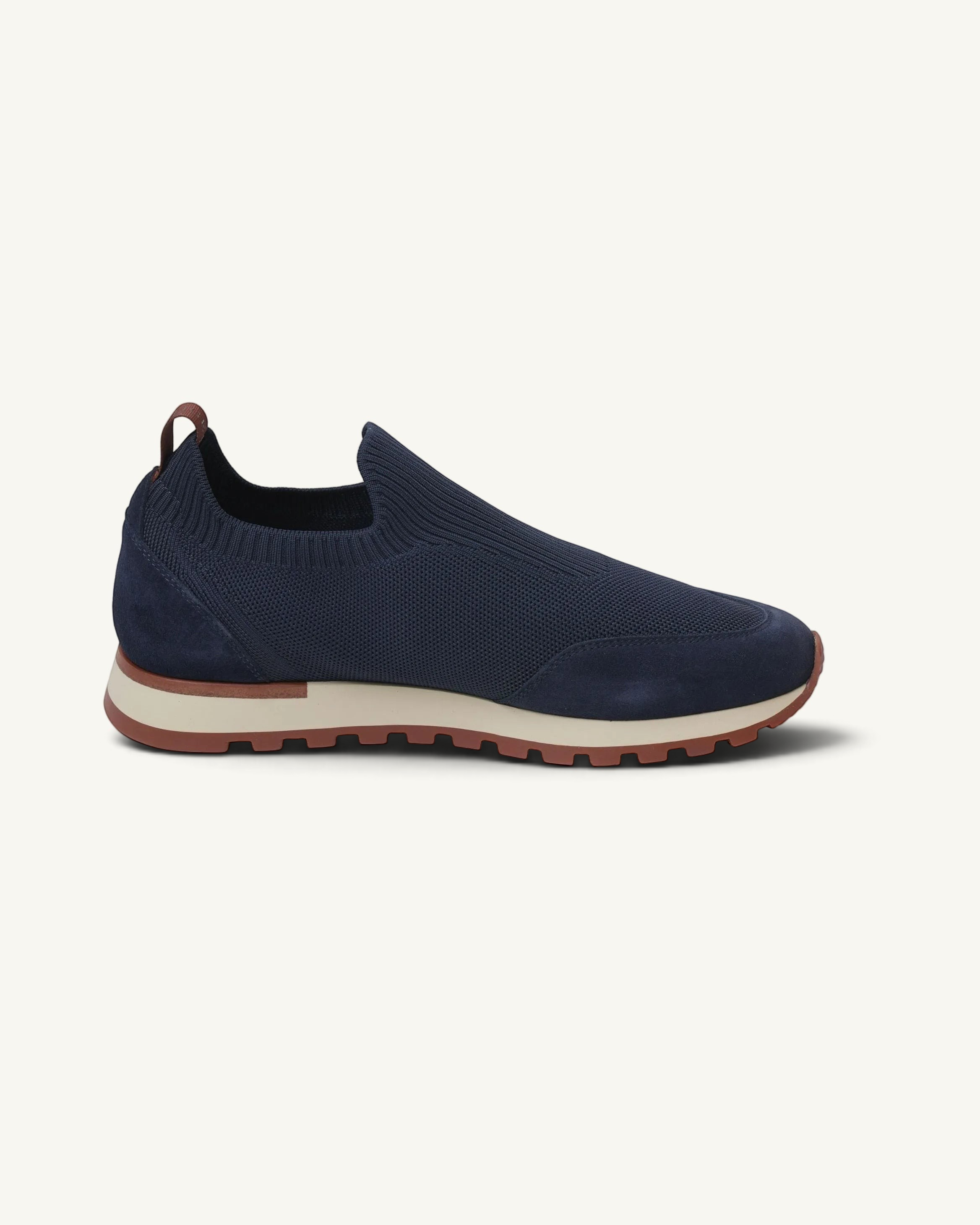 Prestige PS-U5365 Flexy Lux active runners in navy blue knit and suede with a contrast beige and brown lug sole