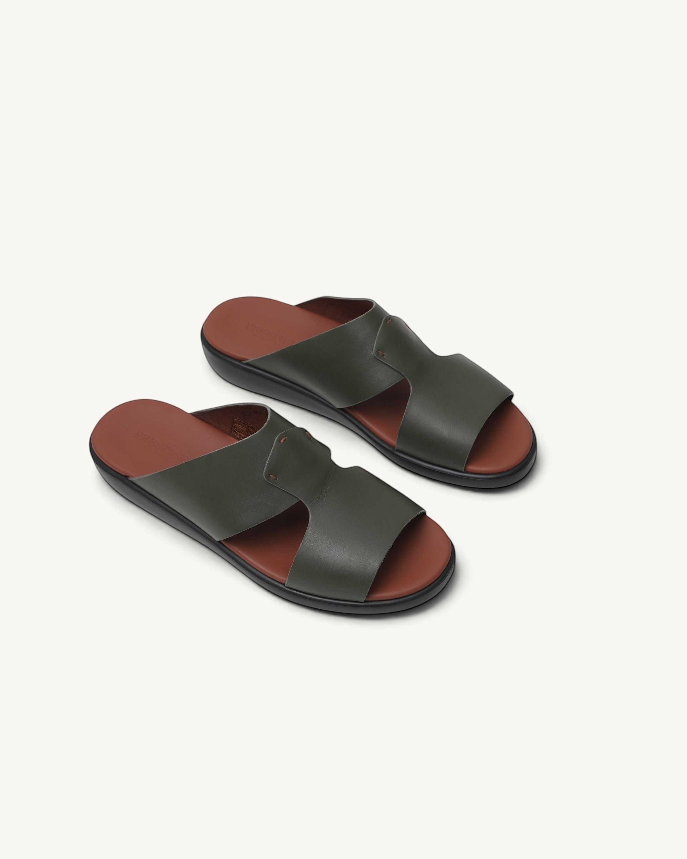 Prestige PG-XL2 Lord Gommato Quarzo men's extra light sandals in olive green leather with a brown footbed