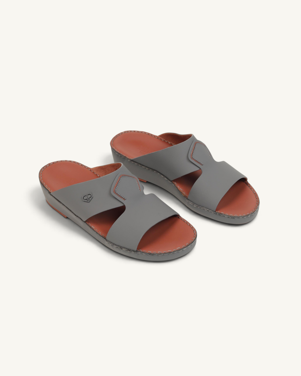 Prestige P3436 Vintage Lux Matt sandals in anthracite grey leather with a tan footbed and embossed logo detail