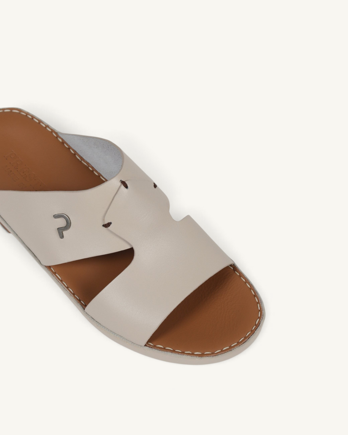 Prestige P3345 Phantom NC milk leather slide sandals with a cutout design and silver logo detail