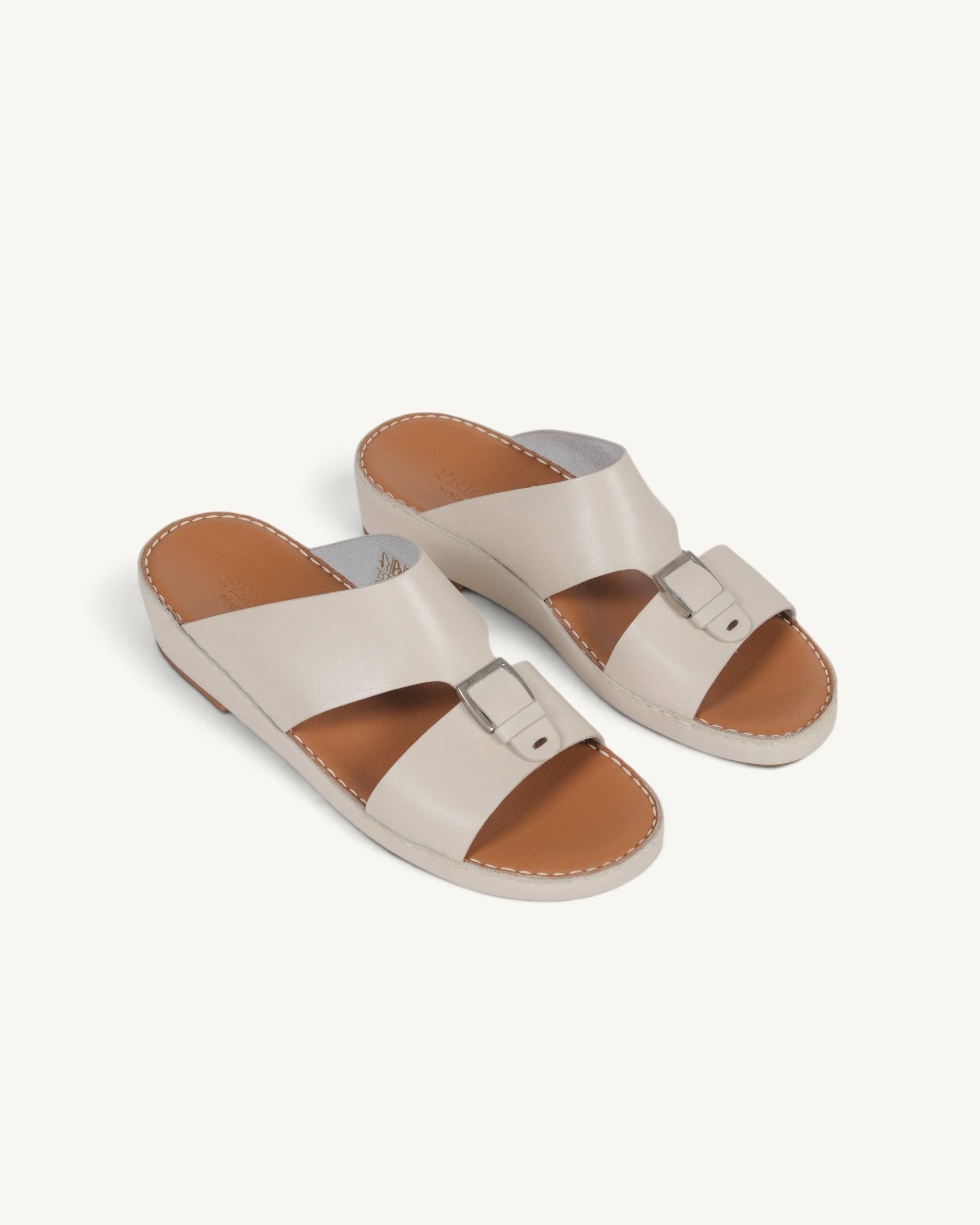 Prestige P3344 Phantom NC milk leather slide sandals with adjustable buckle straps and brown cushioned footbed