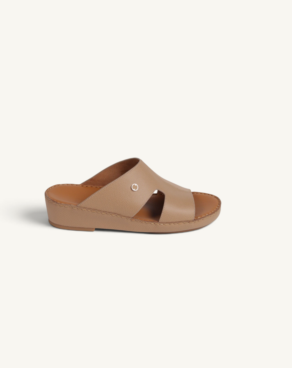 Prestige Portofino Goteborg slide sandals in cappuccino nappa leather with a small metallic logo detail