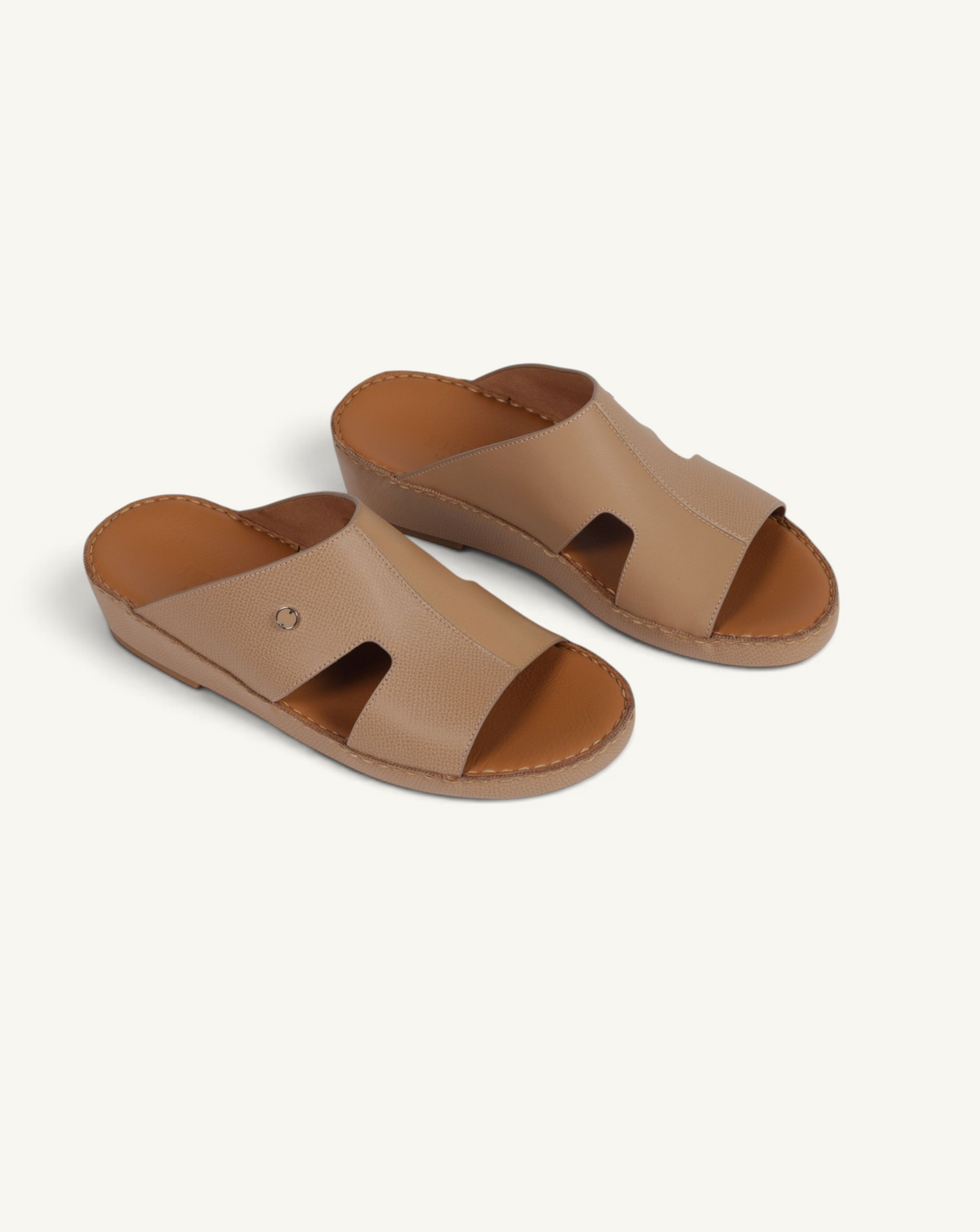 Prestige Portofino Goteborg cappuccino nappa leather slide sandals with cutout detail and comfortable footbed