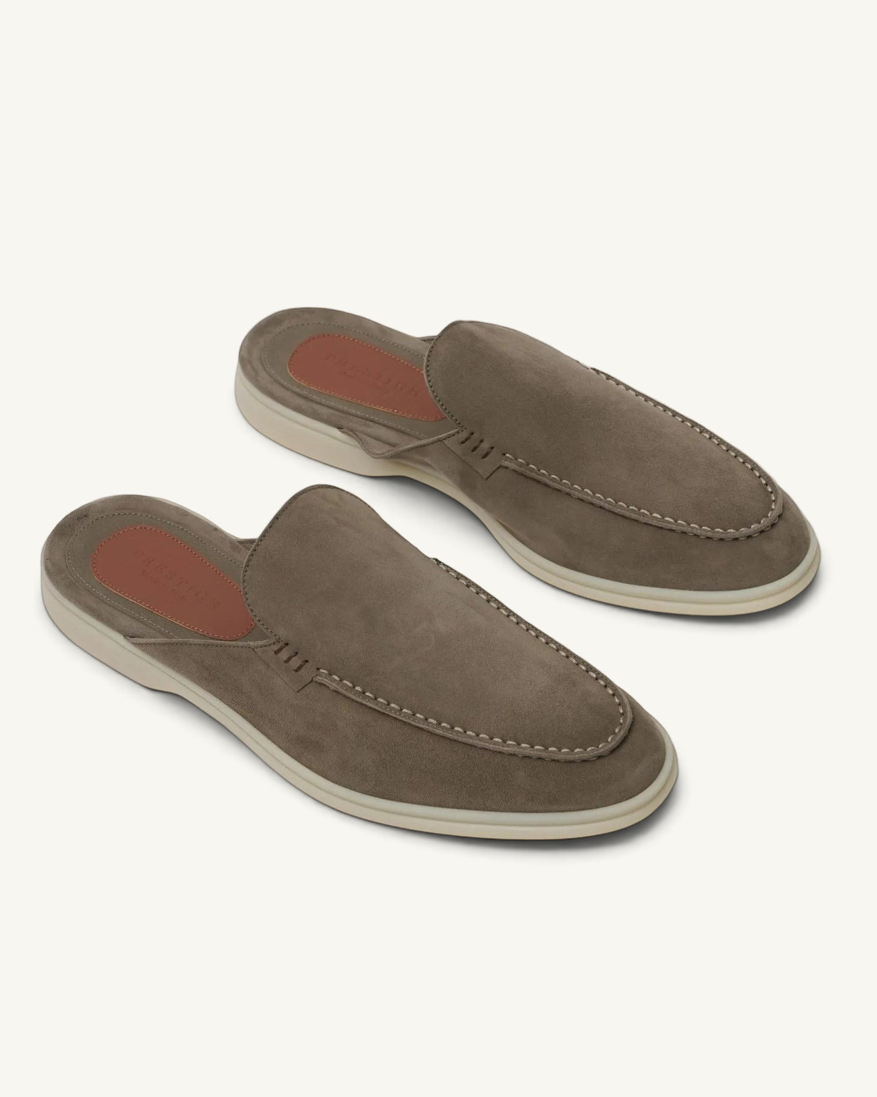 Prestige PSM93S Babouche slip-on shoes in taupe suede with a moccasin-style toe and leather insole