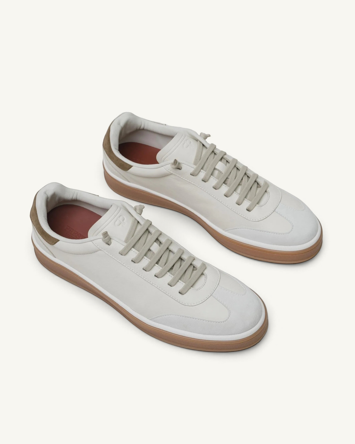 Prestige men's Tennis Walk sneakers in royal white nappa leather with suede accents and a gum rubber sole