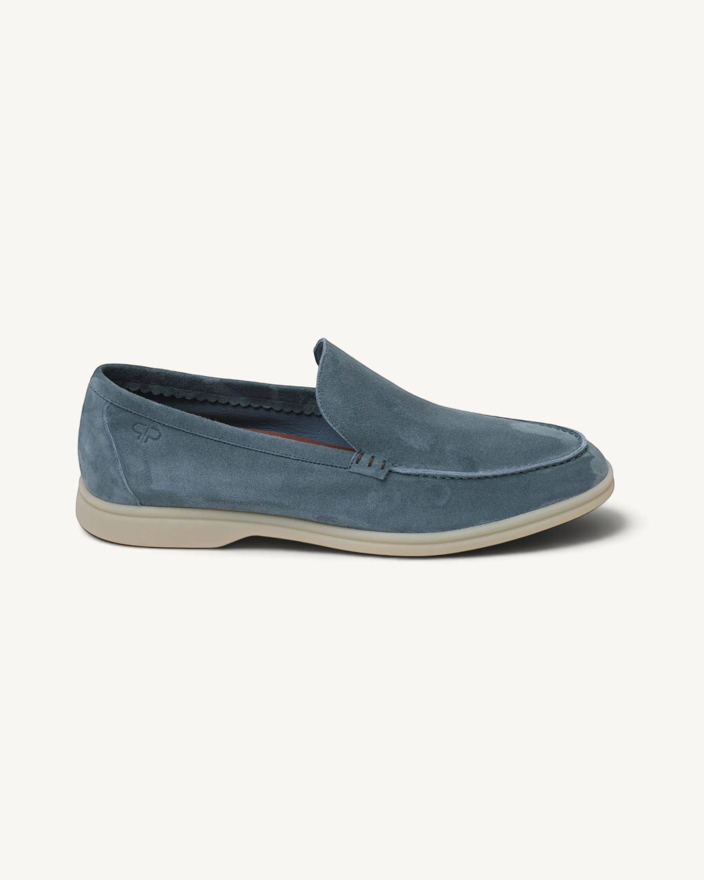 Prestige PSM092S Loafer Walk slip-on shoe in titan blue suede with a comfortable beige rubber sole