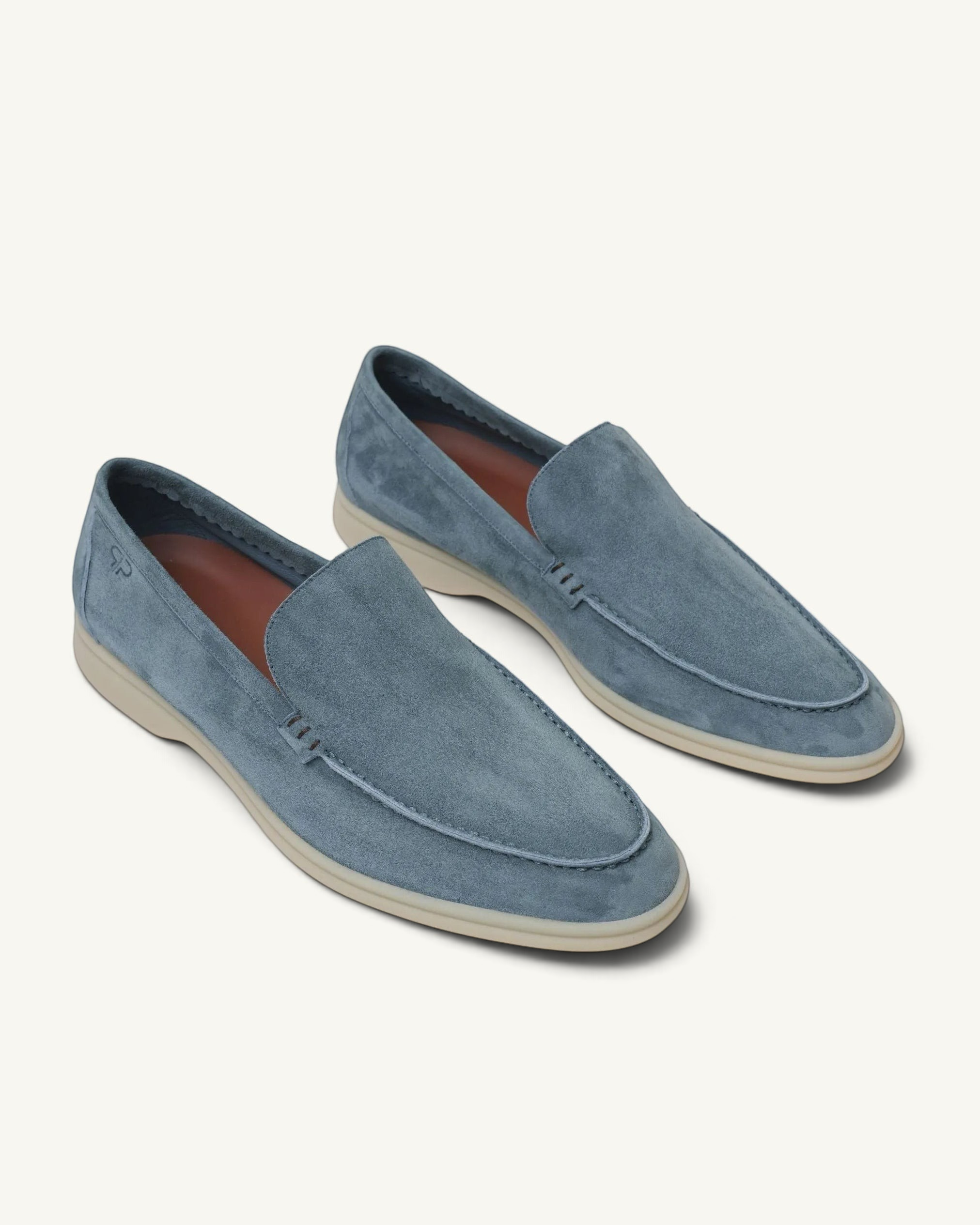Prestige PSM092S Loafer Walk suede shoes in titan blue with a comfortable beige rubber sole