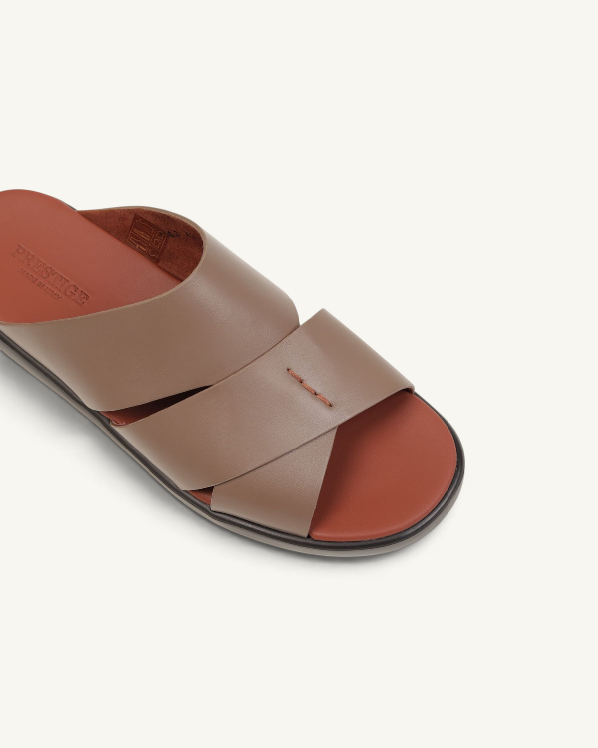 Prestige men's extra light sandals in soft tortora nappa leather with a comfortable cross-strap design