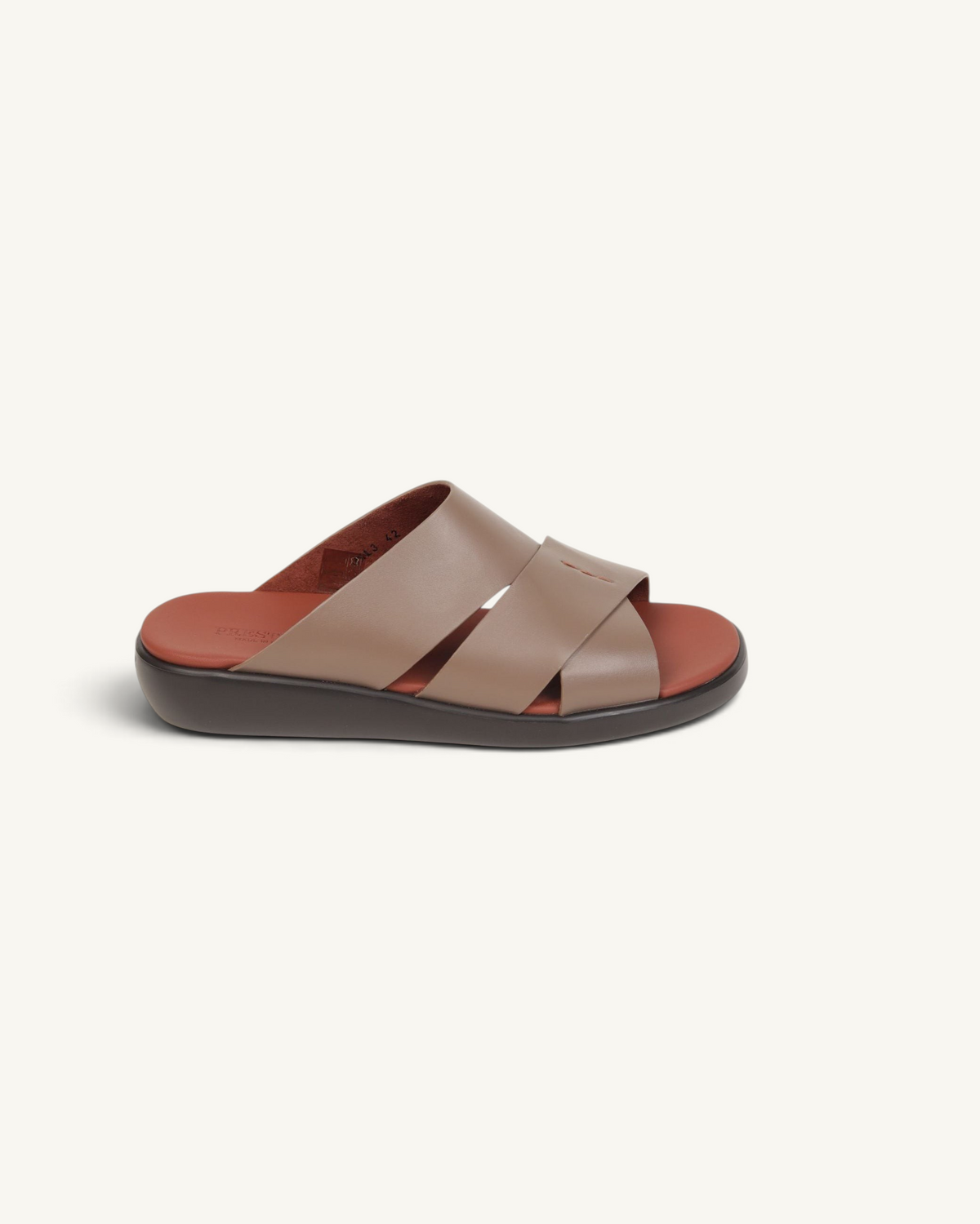 Prestige men's extra light slide sandals in tortora soft nappa leather with a comfortable brown footbed.