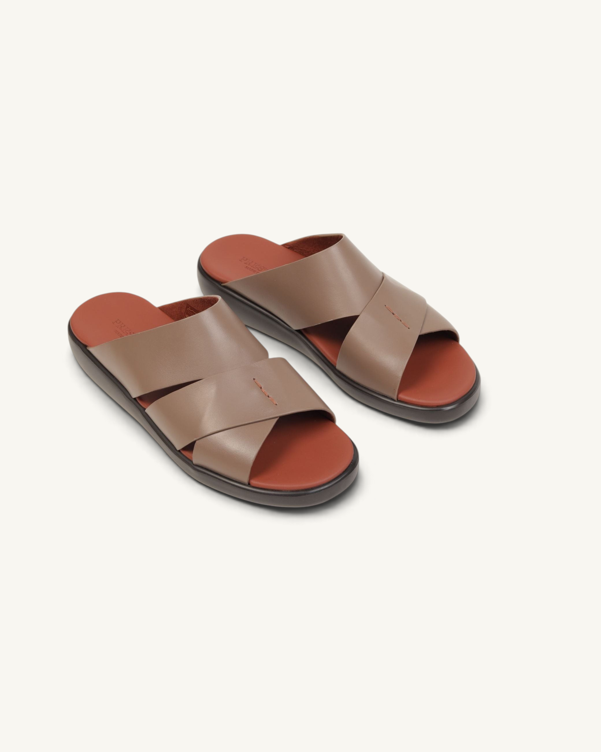 Prestige men's extra light sandals in soft tortora nappa leather with a comfortable cross-strap design