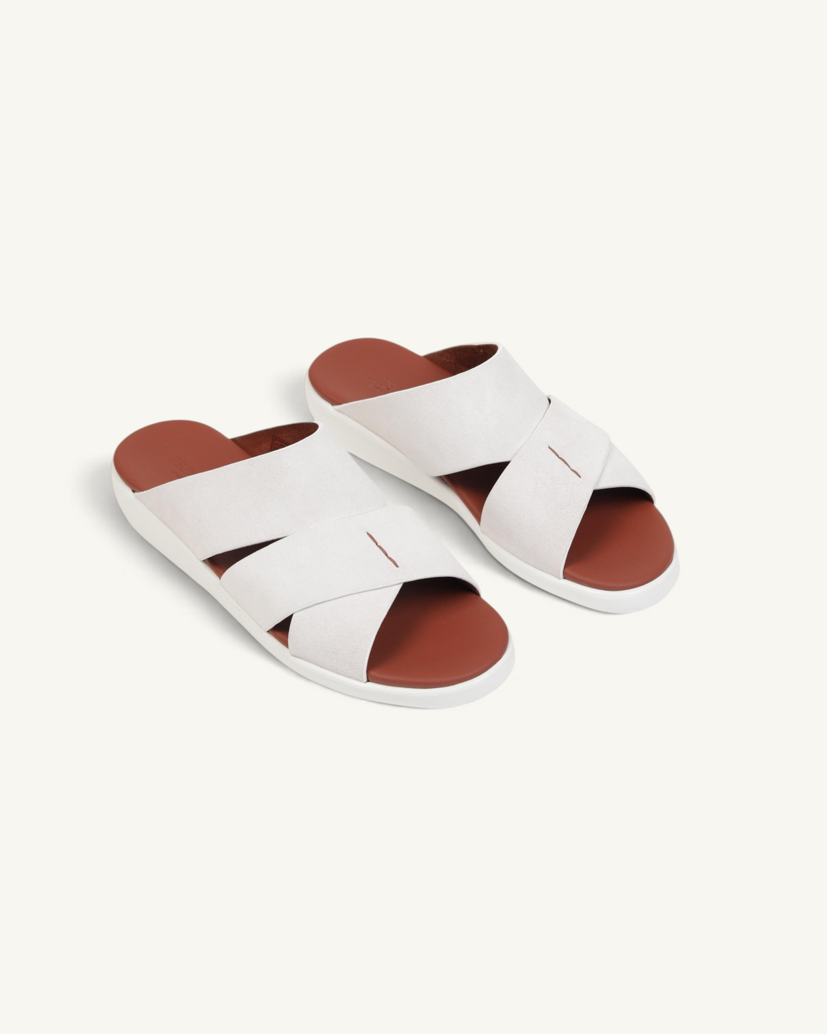 Prestige PVNL-XL3 Velour Sport Line Neve slide sandals featuring white crisscross straps and a brown footbed.