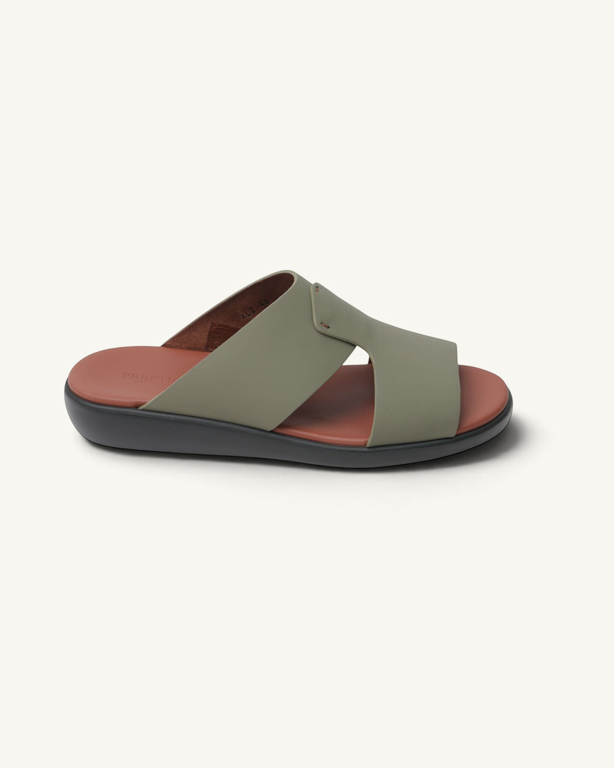 Prestige men's extra light sandals in verdone green soft nappa calf leather with a comfortable brown footbed