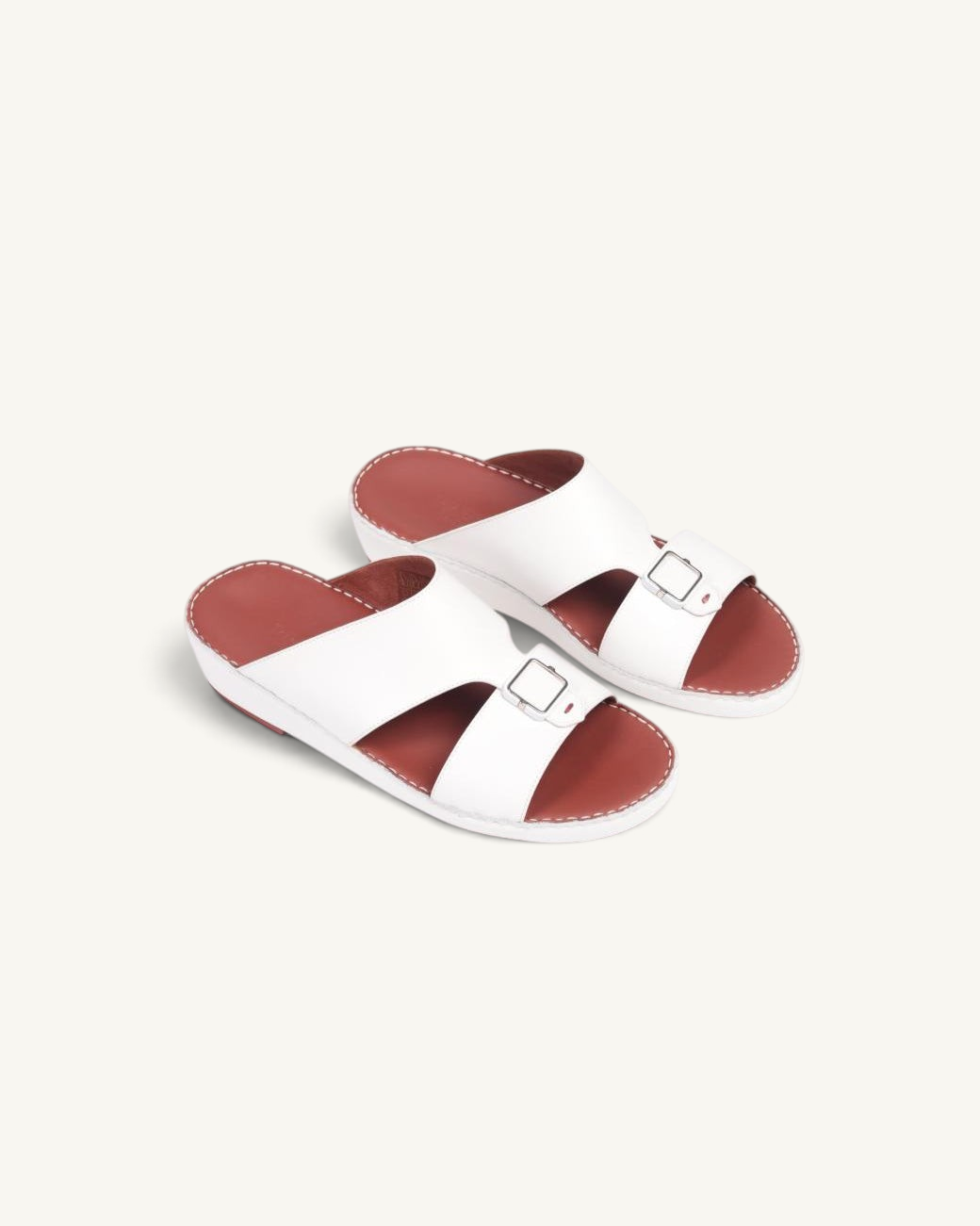 Prestige P3439 LEGACY LUX white napa leather sandals with a brown footbed and silver buckle detail.