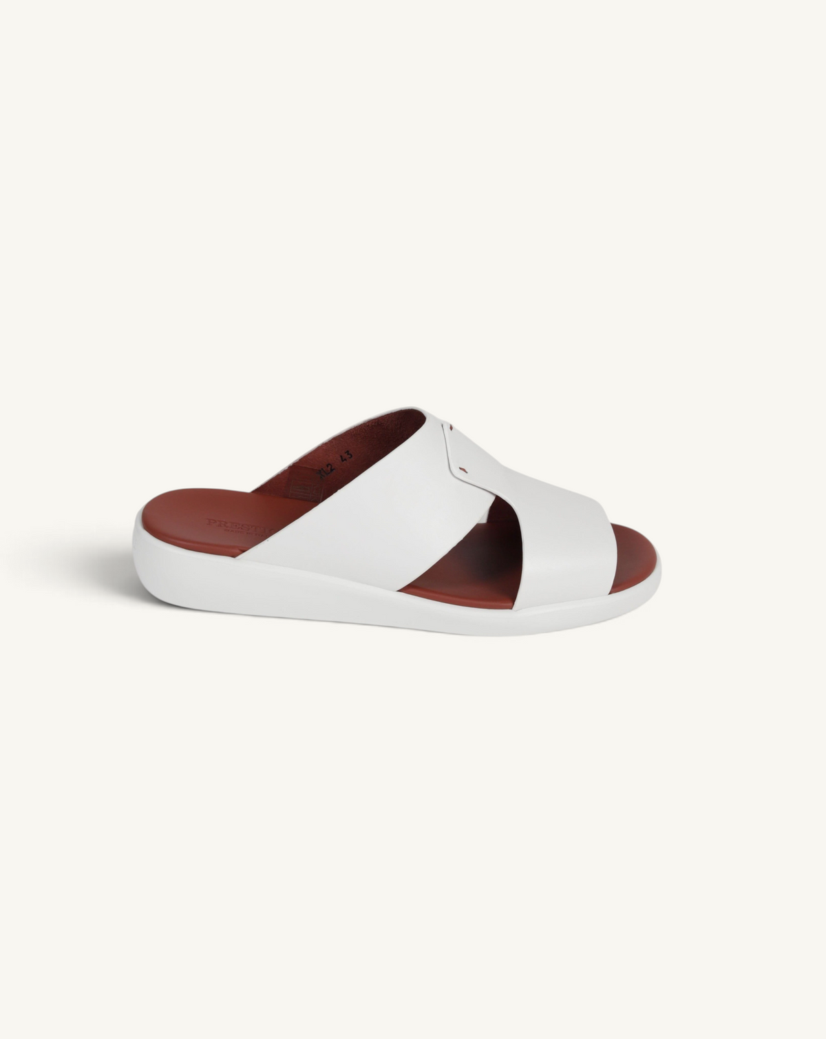 Prestige PSNC-XL2 slide sandal in white soft nappa calf leather with a contrasting brown footbed