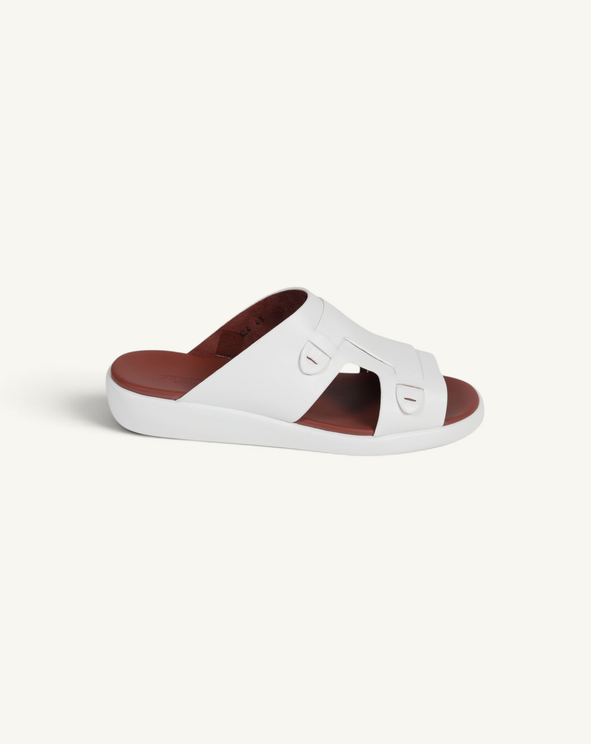 Prestige PSNC-XL4 slide sandal in white soft nappa calf leather with a contrasting brown footbed